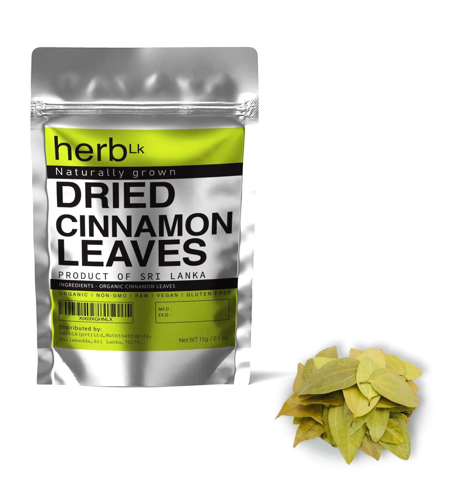 HerbLk Premium Ceylon Cinnamon Dried Leaves (0.5 Oz / 15g) 30+ Whole Leaves 100% Natural Leaves Loose Leaf Tea Organic No Additives No Caffeine Vegan Non-GMO From Sri Lanka - Buy Online on GoSupps.com