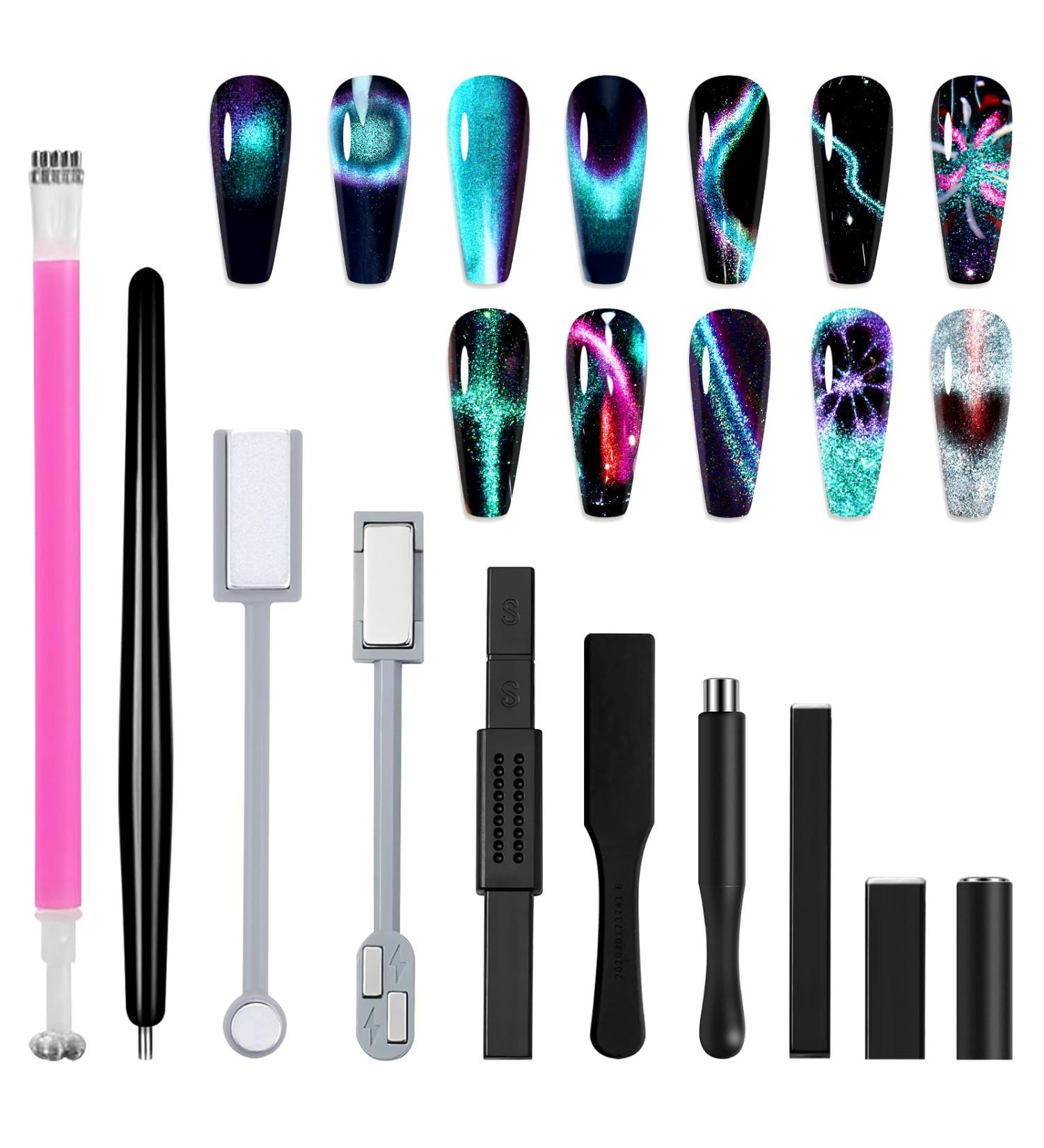 Allstarry 10pcs Nail Magnet Tool Set | Double-Head Strong Suction | Cat Eye Flower Design | Magnetic Nail Art Tools for 9D Gel Polish - Buy Online on GoSupps.com