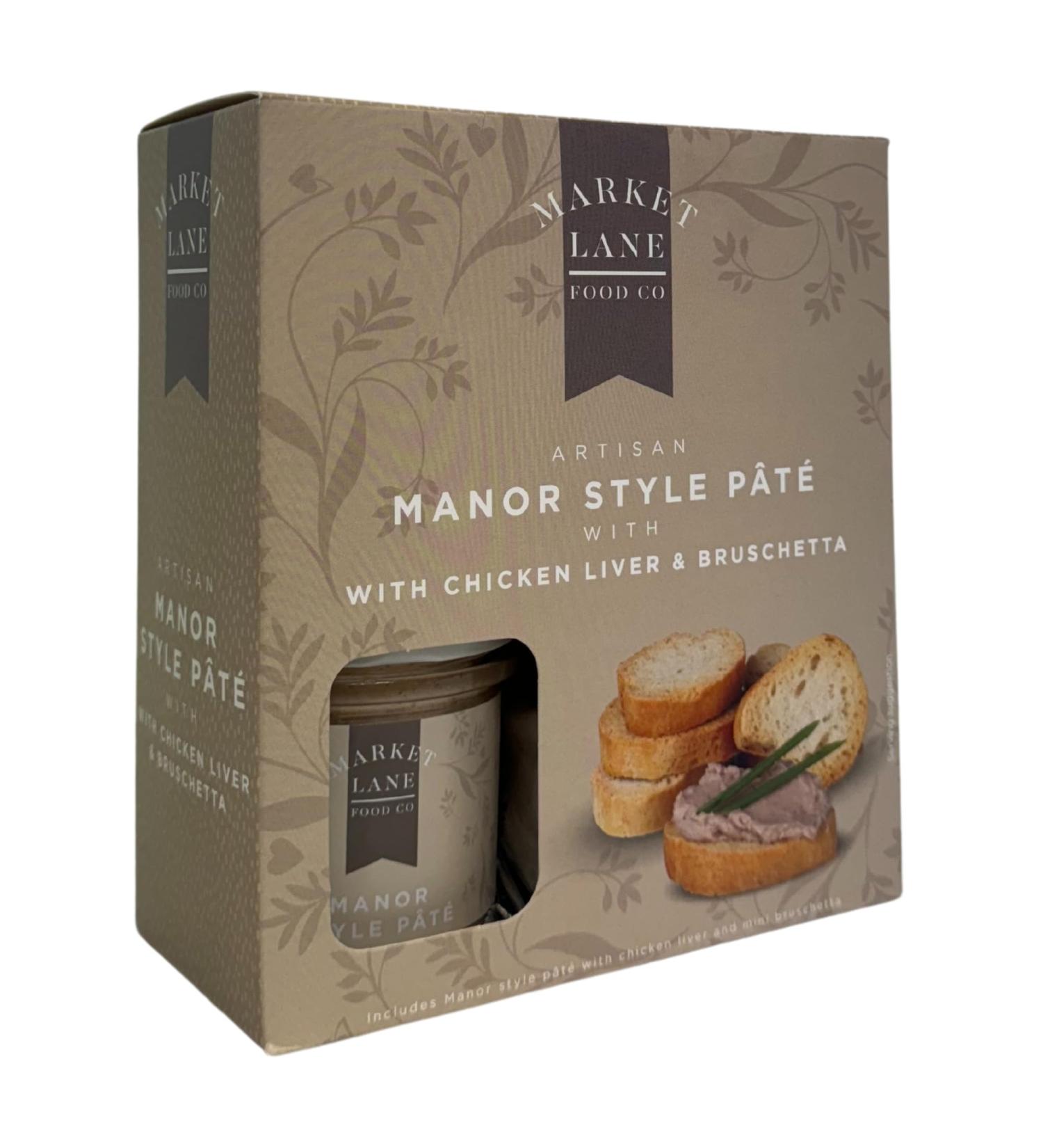 Artisan Manor Style P t With Chicken Liver and Bruschetta by Market Lane Food Company - 130g Pate and 70g Toasted Bruschetta - Gift set - Ideal Christmas or Birthday present - Buy Online on GoSupps.com
