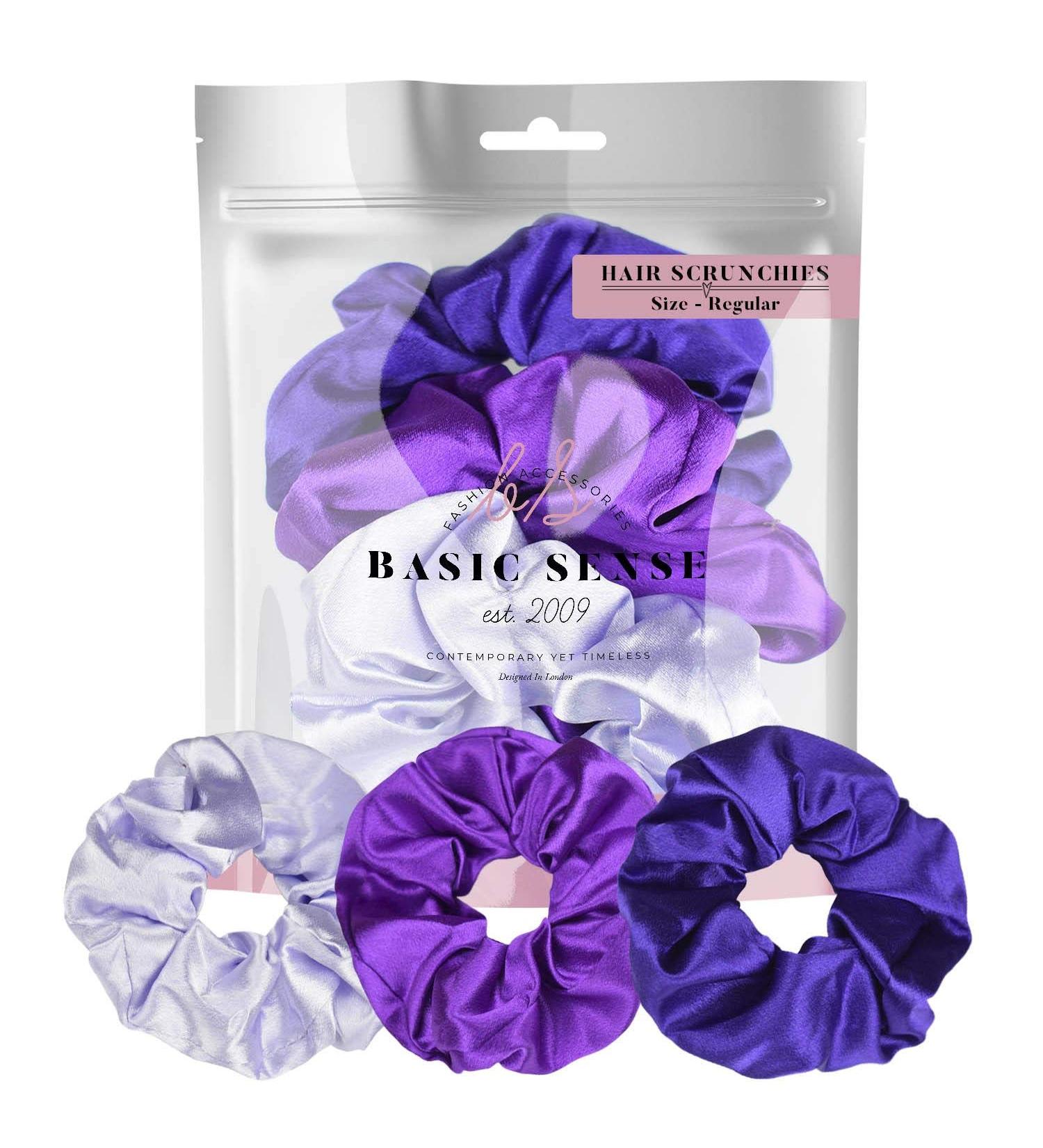 Luxurious Shimmering Hair Satin Scrunchies for Women Updo Ponytail Holder Ties Bands Elastic Bobbles Traceless Scrunchy Purple Assortment - Buy Online on GoSupps.com