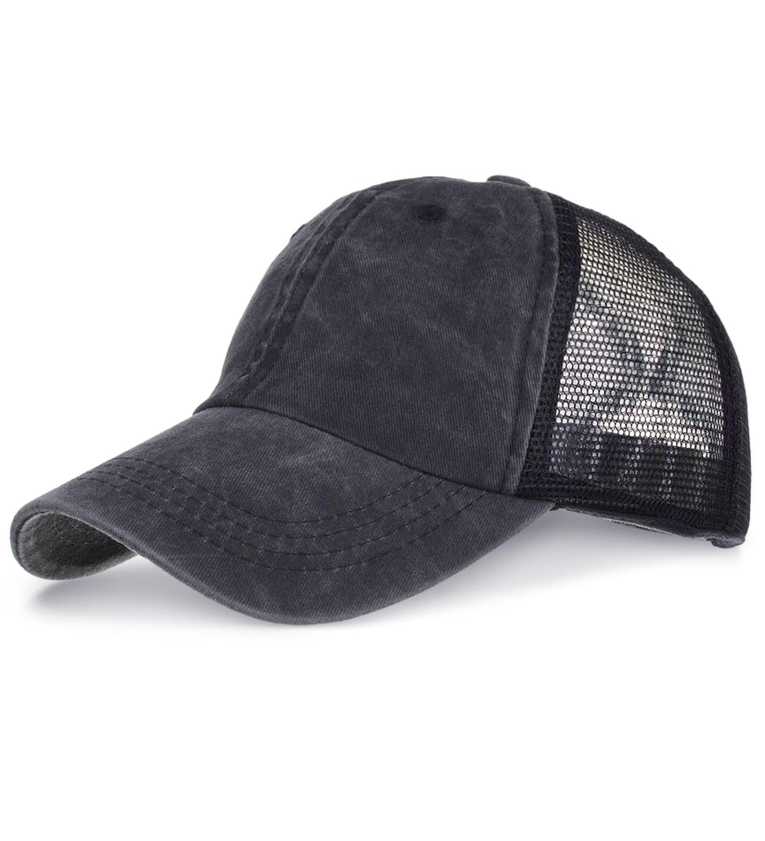 Ylovem Adjustable Baseball Caps for Men & Women | Breathable Fast-Dry Summer Sun Hat for Running | Black Ponytail Cap - Buy Online on GoSupps.com