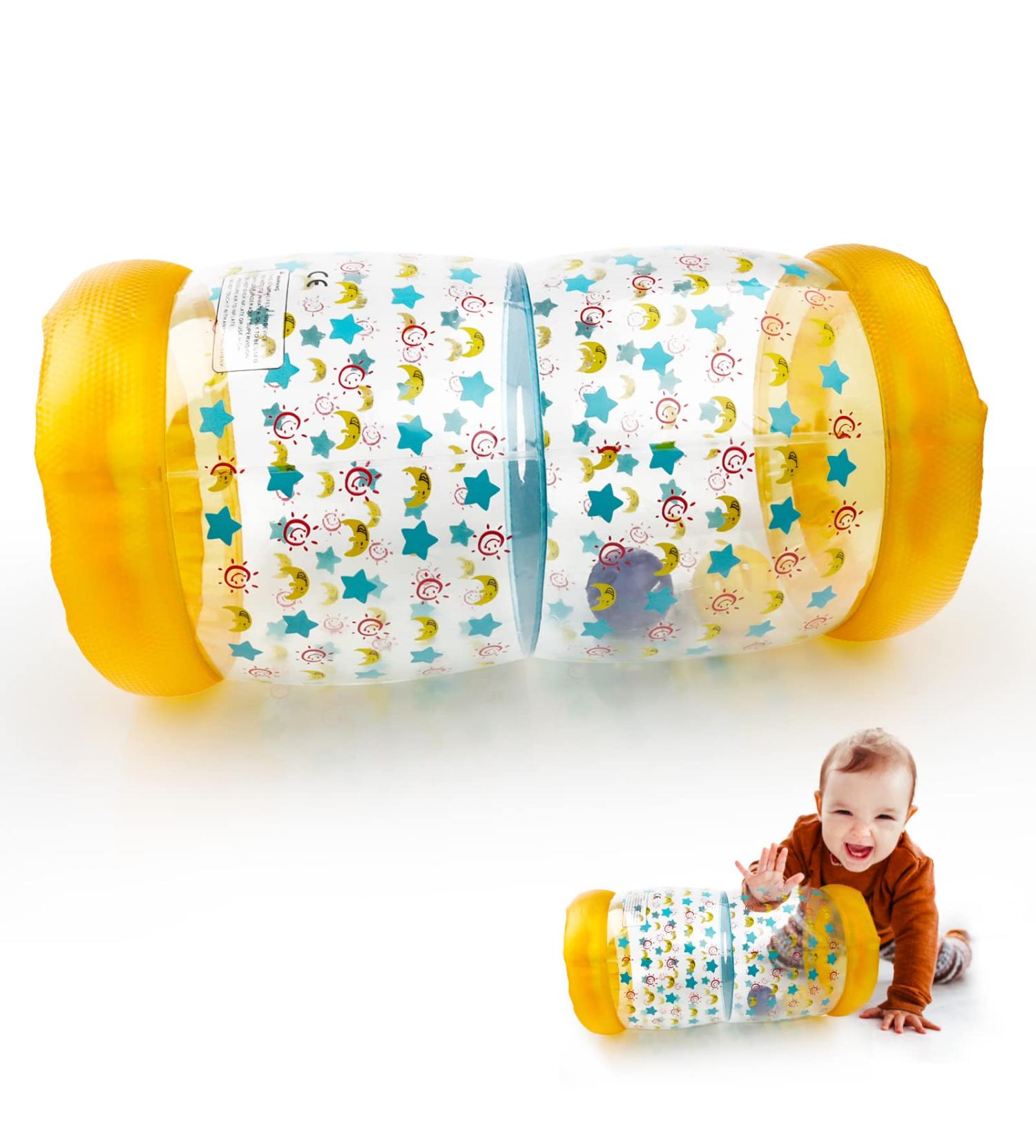GXHONG Baby Crawling Roller Toy - Inflatable 42x22cm for Infant Motor Skills & Coordination 6 Months+ Yellow - International Shipping Available - Buy Online on GoSupps.com