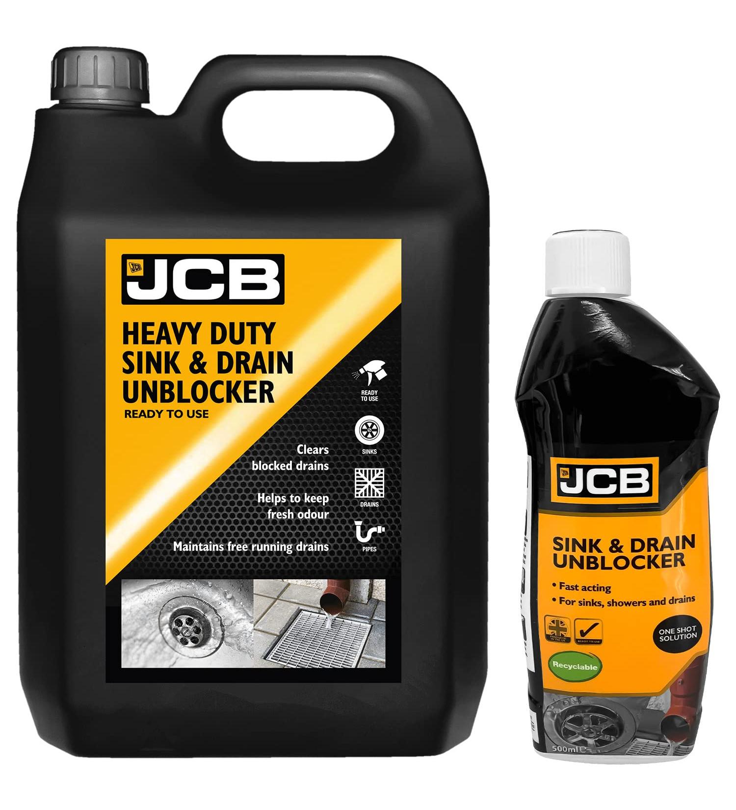 JCB 5L Plus 500ml Heavy Duty Sink & Drain Unblocker - Ready To Use Clears Blocked Drains And Helps To Keep Fresh Odour - Maintains Free Running Drains - Buy Online on GoSupps.com