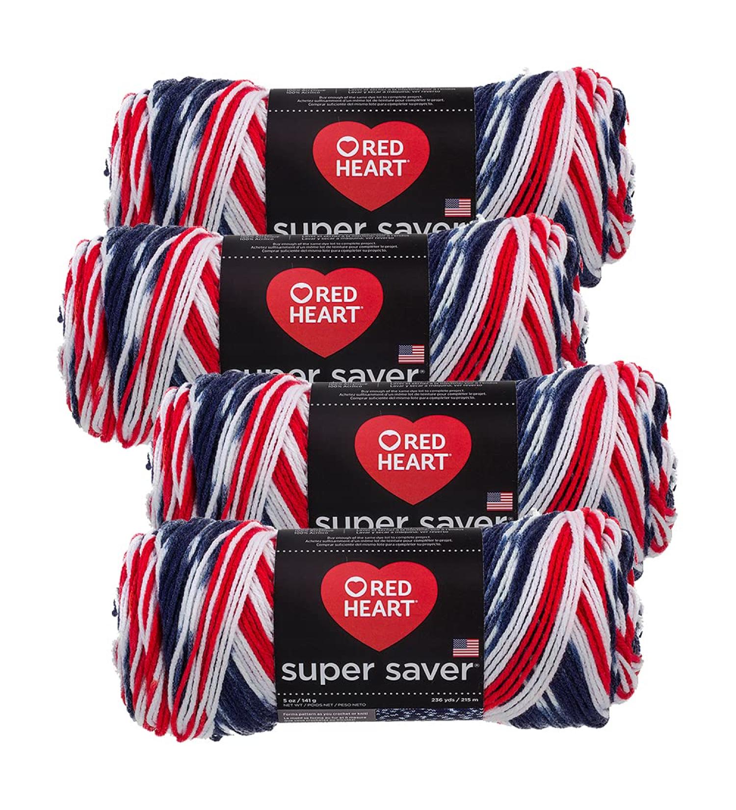 Red Heart Super Saver Yarn (4-Pack, 5oz Skeins) in Americana Colorway - Buy Online on GoSupps.com