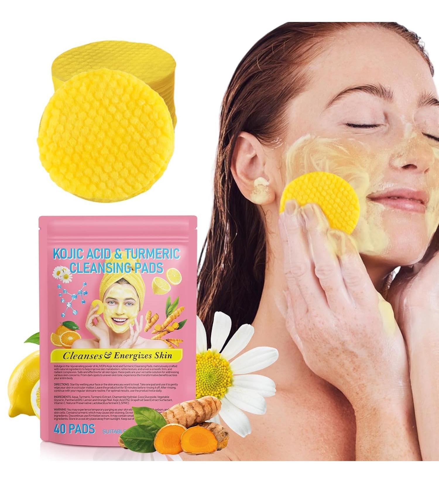 Turmeric Cleansing Pads with Kojic Acid - Exfoliating & Balancing Skin Oil | 40 Count Infused Cotton Pads for Radiant Face - Buy Online on GoSupps.com