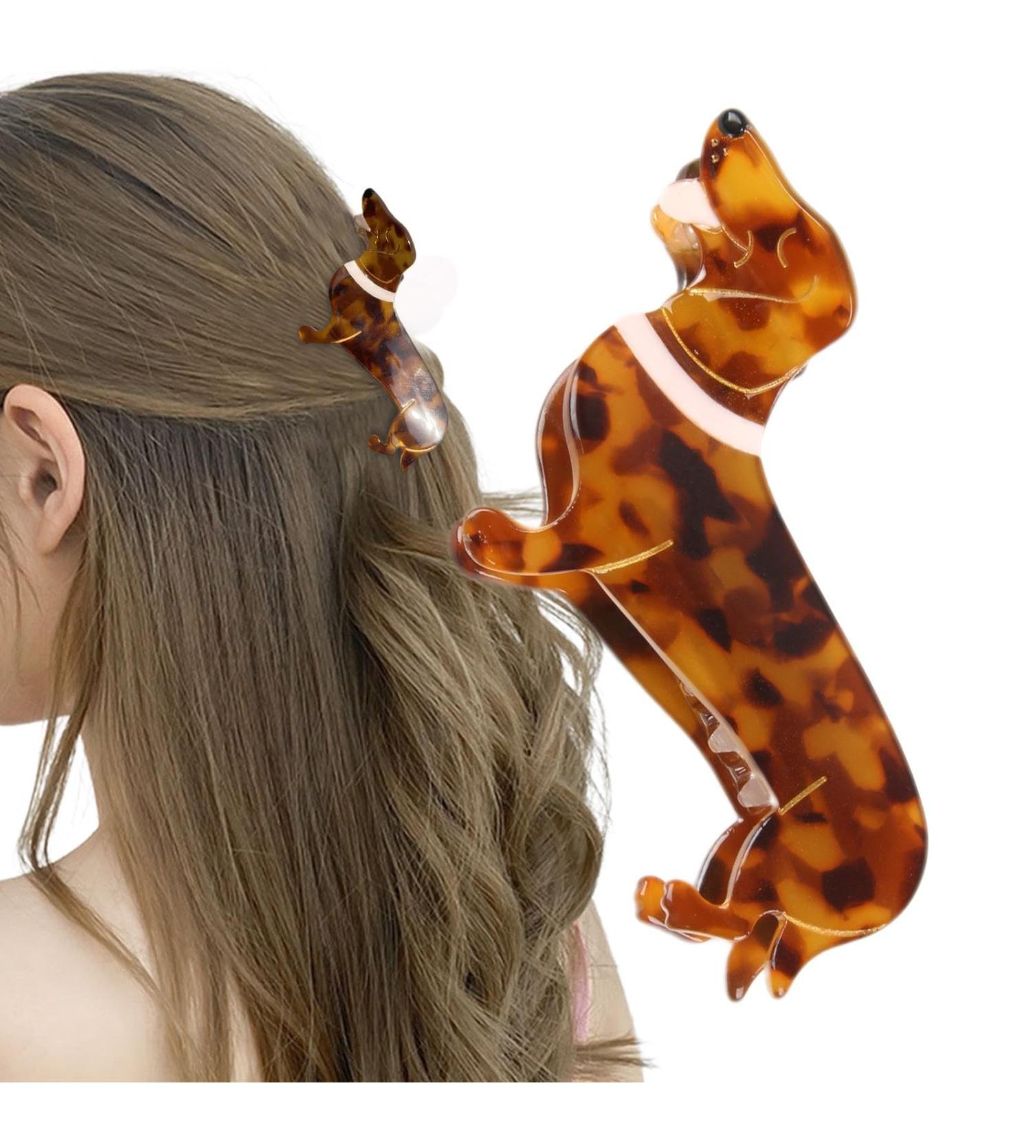 Dog Shaped Hair Clip - Cute Dachshund Hair Claw | Fashion Dachshund Dog Hair Clips for Women Girls | Acetate Dachshund Hair Accessories Animal Hair Clip - Buy Online on GoSupps.com