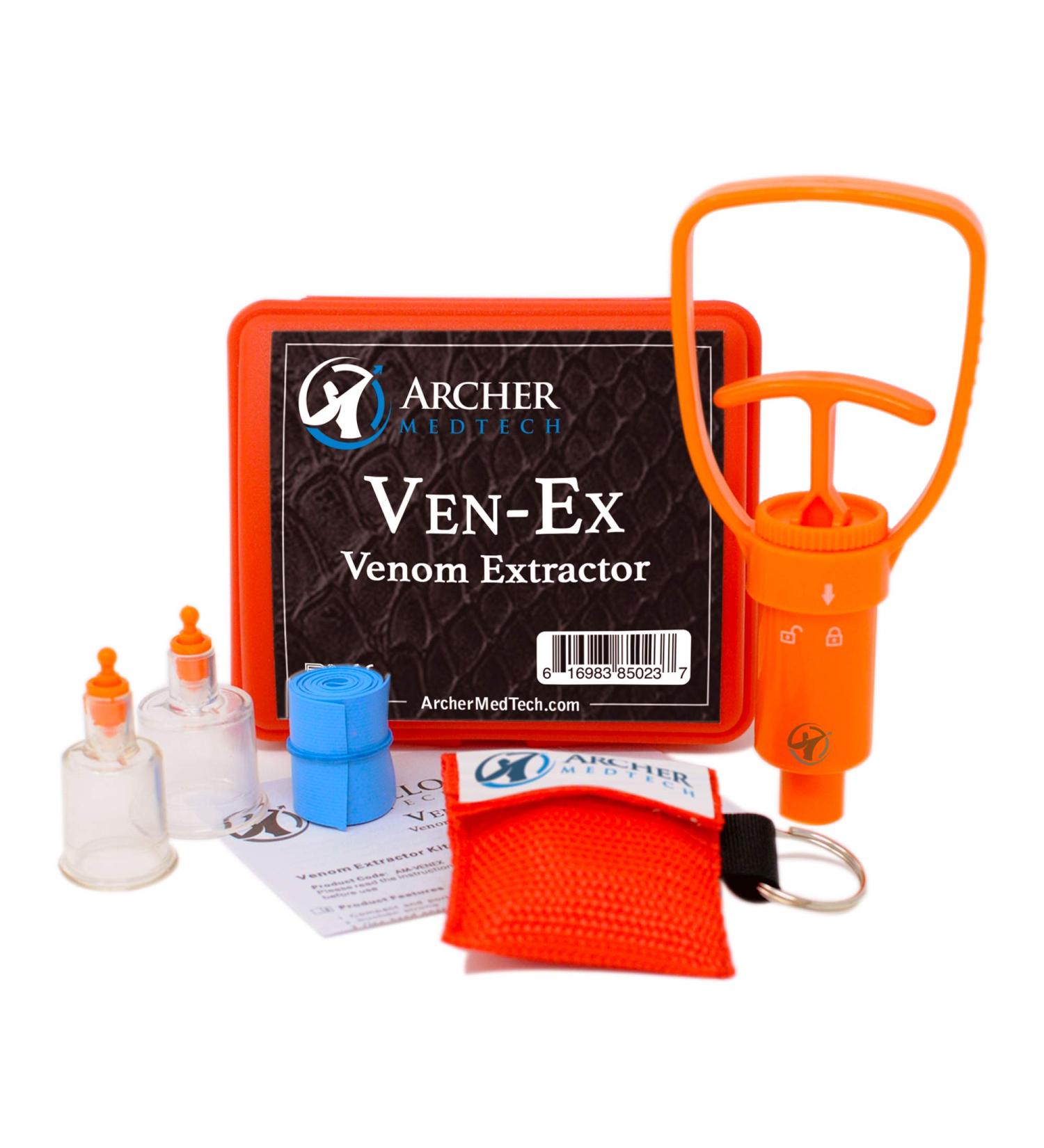 Ven-Ex Snake Bite & Bee Sting Kit with CPR Face Shield | Venom Extractor Suction Pump for Hiking, Backpacking, Camping - Archer MedTech - Buy Online on GoSupps.com