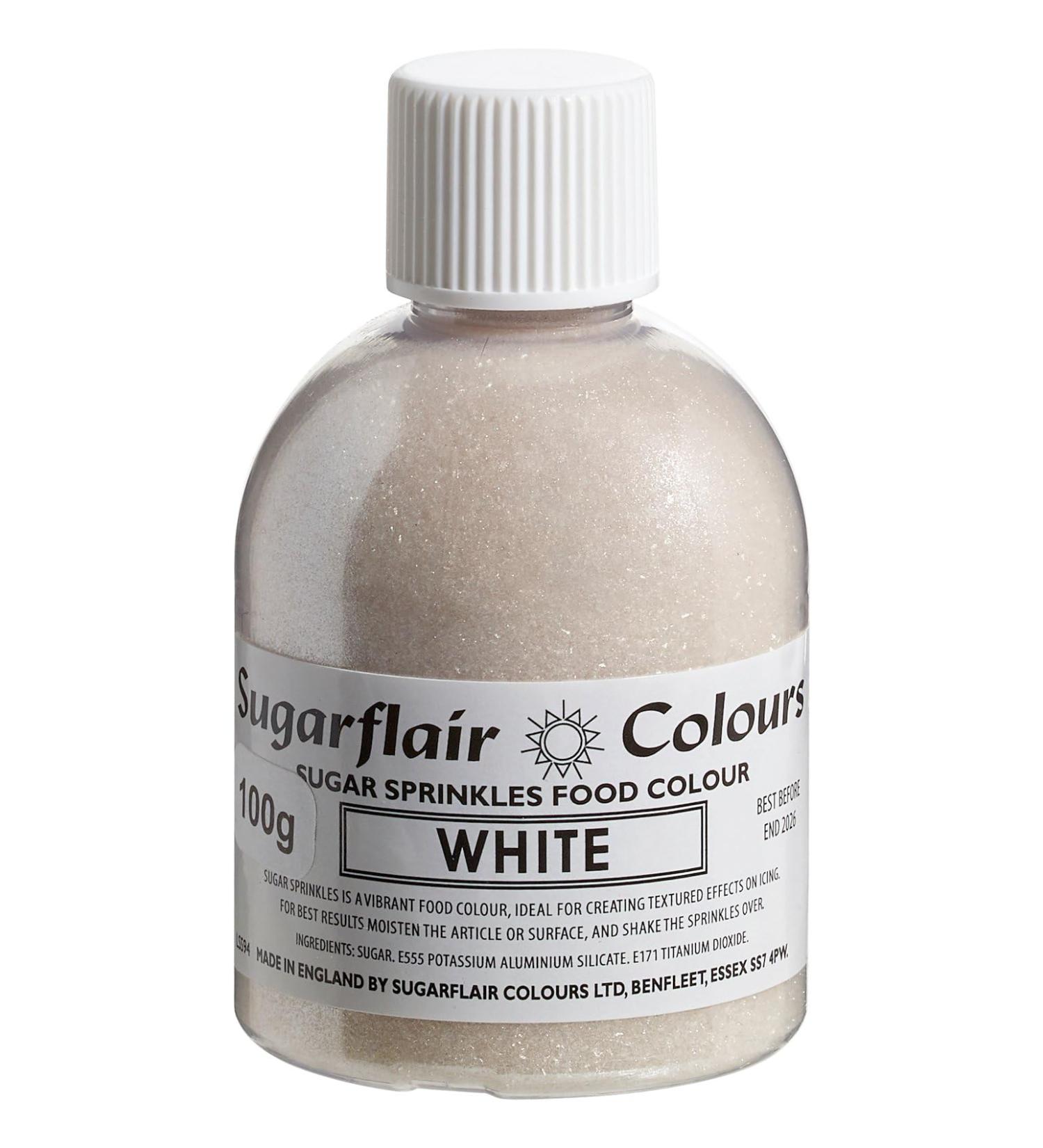 Sugarflair White Edible Glitter Sugar Sprinkles - for Cake Decorating Sprinkle on Cakes Cupcakes Treats Desserts Ice Cream and Deserts - 100g