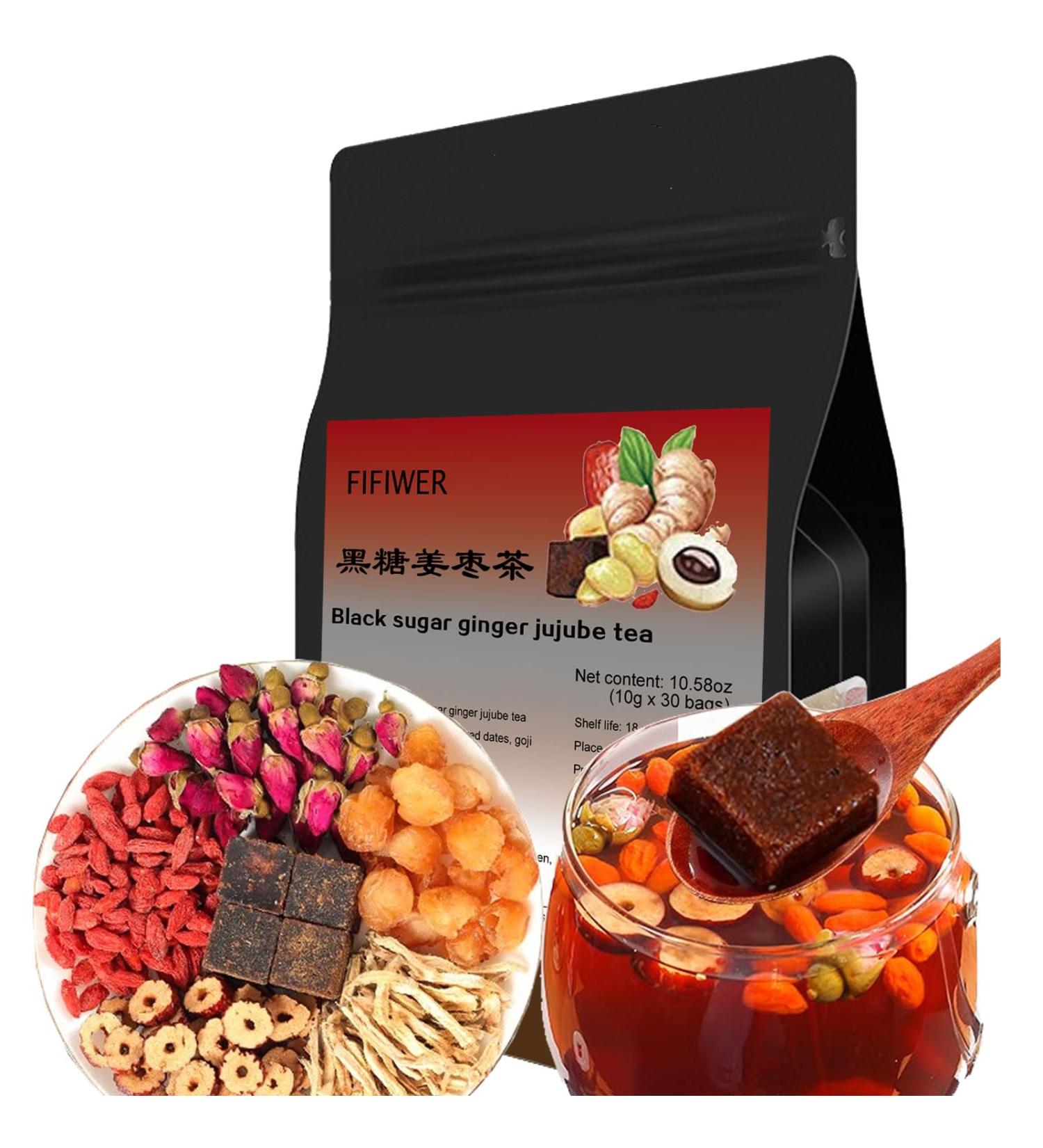 Black sugar ginger tea independent triangular bag red dates cinnamon goji berries and double red rose flavors ginger tea 300g (10x30 pack grams) - Buy Online on GoSupps.com