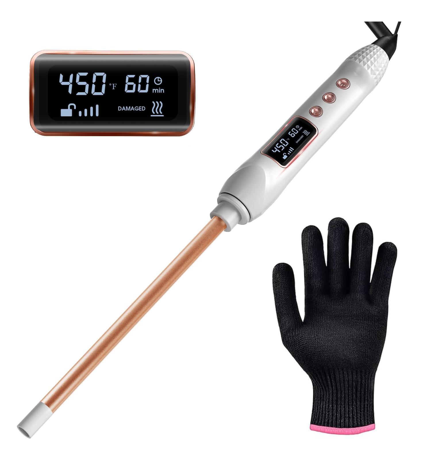 3/8 Inch Curling Iron - Ceramic Skinny Long Barrel LCD Display 9mm Tight Curls Travel-Friendly Dual Voltage Includes Heat Glove - Perfect for Medium Long Hair - White - Buy Online on GoSupps.com