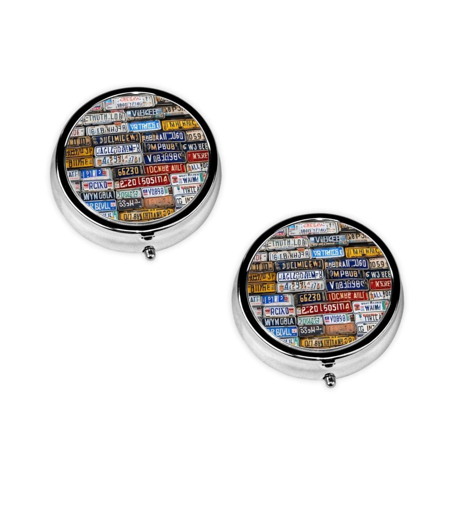 Buy License Plate Mini Round Pill Box - 3 Compartment Travel Organizer for Pills - Portable Pill Case for Home & Office - Buy Online on GoSupps.com