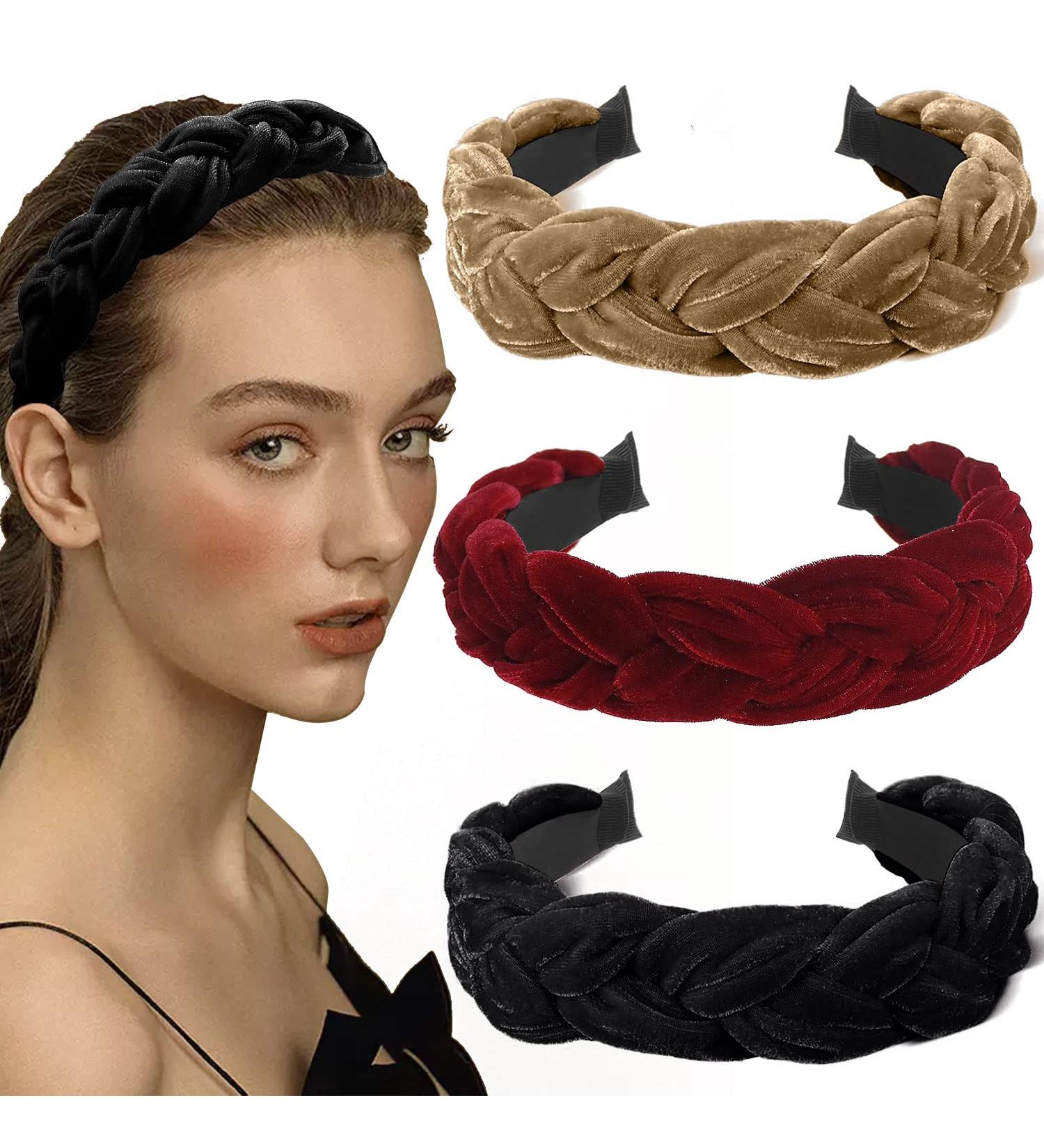 BOYIVI Velvet Braided Headbands 3-Piece Set for Women - Dark Color Wide Hairband for Sport and Yoga - Buy Online on GoSupps.com