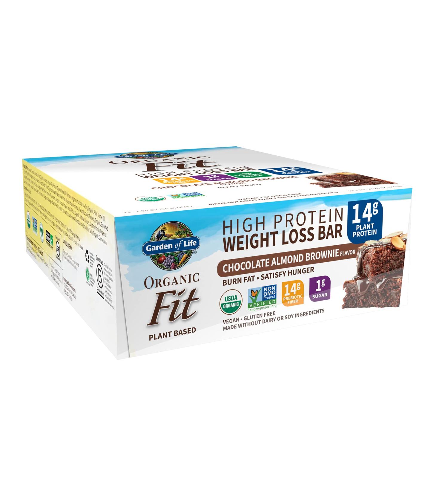 Garden of Life Organic Fit High Protein Weight Loss Bars - Chocolate Almond Brownie (12 Bars, 1.9 oz Each) | Healthy Snack - Buy Online on GoSupps.com