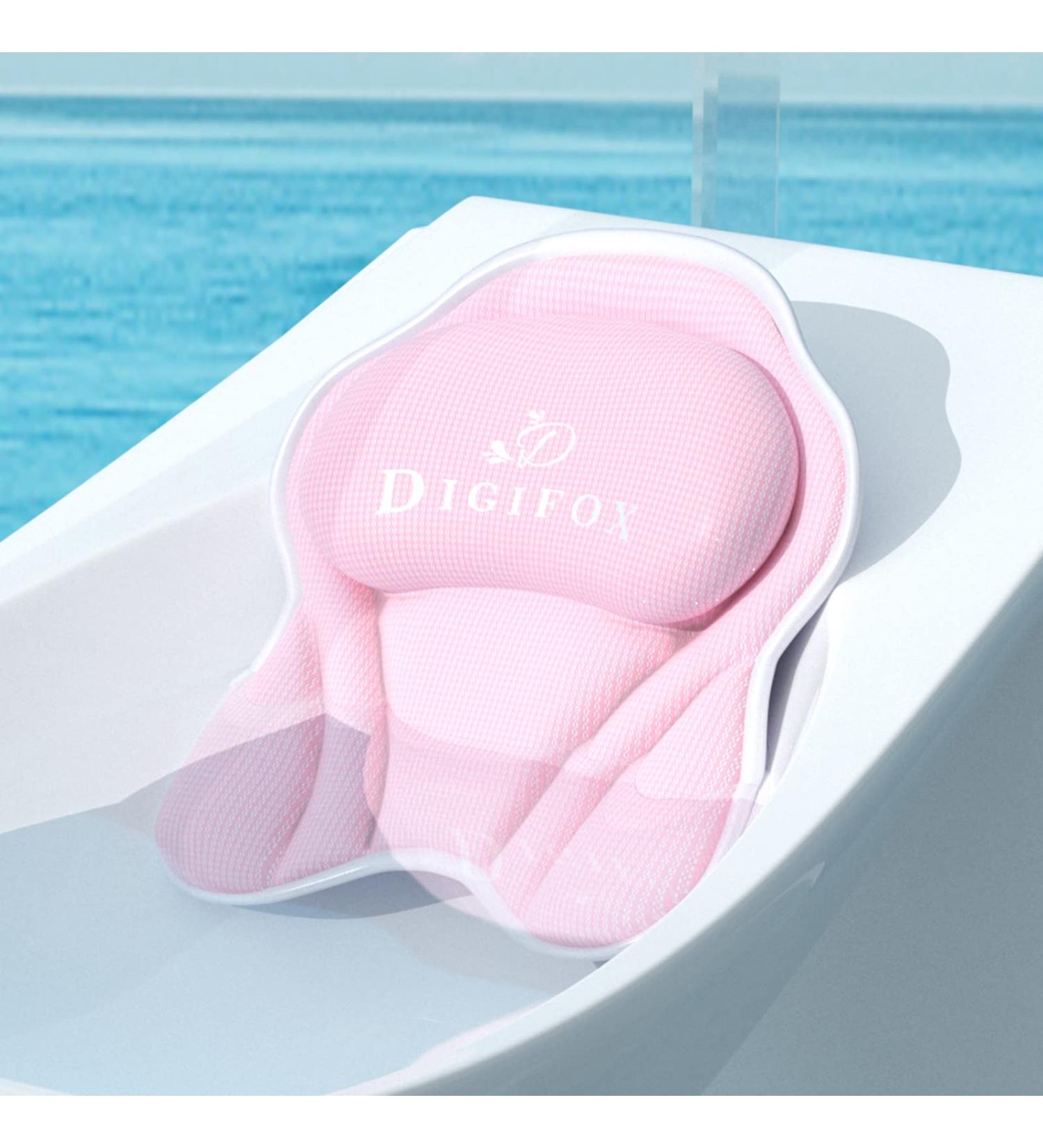 DIGIFOX Pink Bath Pillow - Ergonomic Tencel Spa Cushion for Tub Relaxation - Luxury 4D Air Mesh Head and Neck Support - Breathable Bath Accessories - Buy Online on GoSupps.com