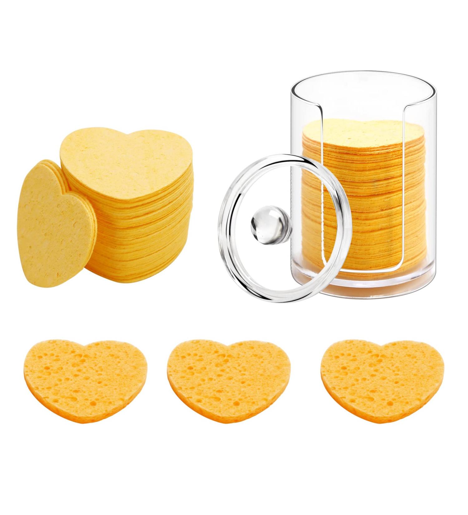 50-Count Compressed Natural Facial Sponges - Reusable Exfoliating and Makeup Removal Sponge Set with Storage Jar - Yellow - Buy Online on GoSupps.com