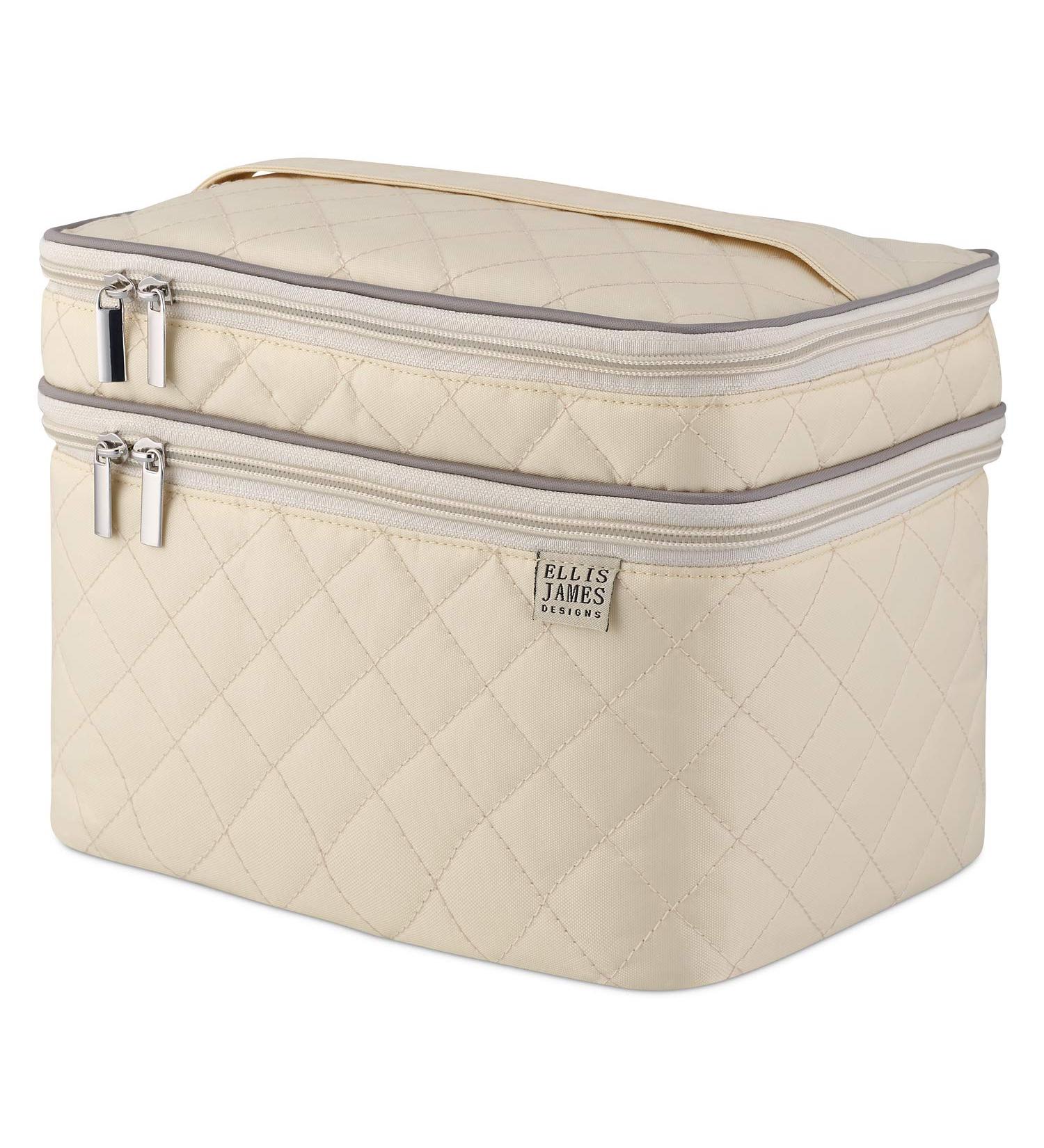 Ellis James Designs Large Cream Travel Makeup Bag for Women - Cosmetic Case & Organizer - Perfect Gift for Women - Travel Toiletry Bag Included - Buy Online on GoSupps.com