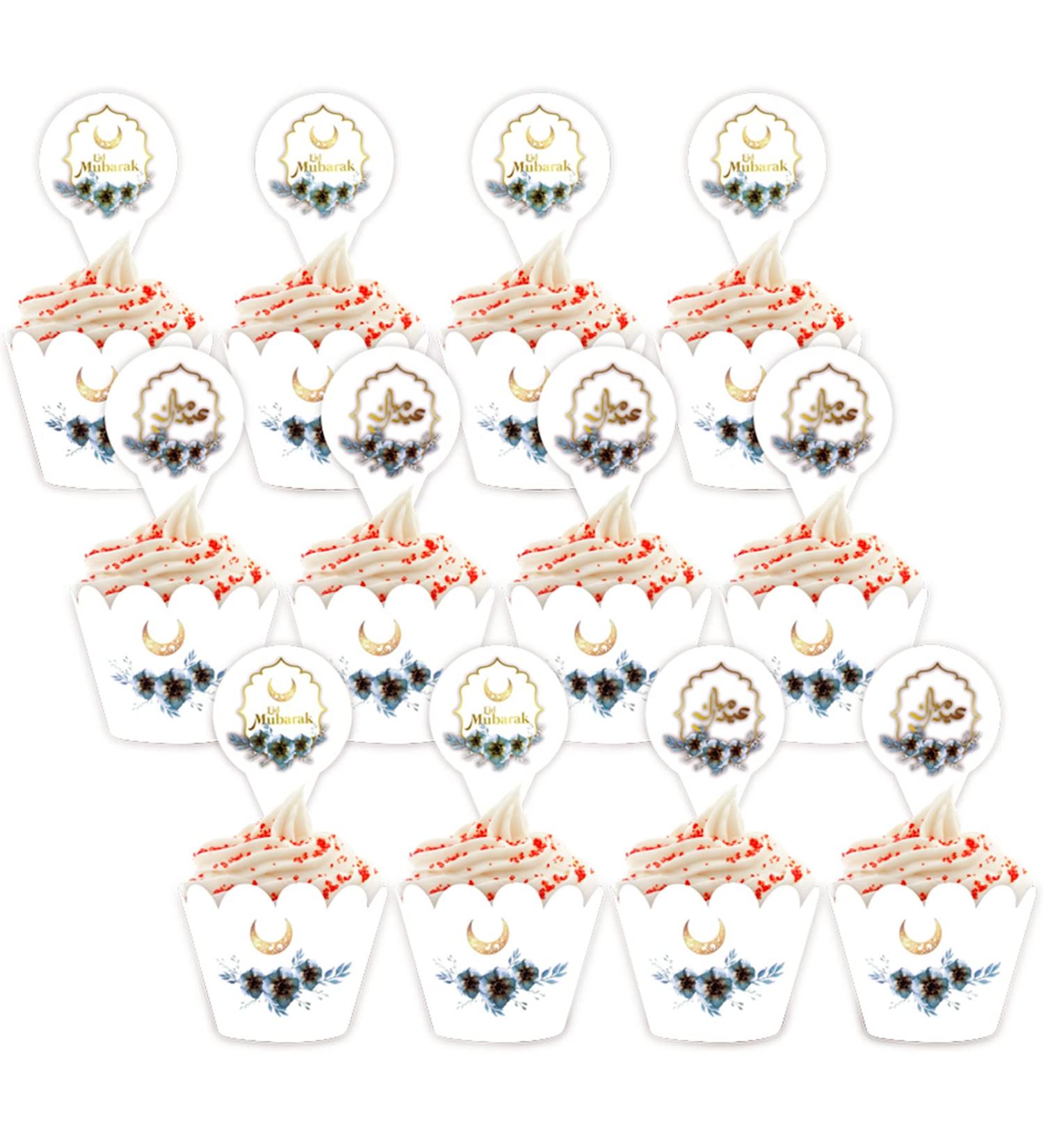 Eid Mubarak Cupcake Topper 12pcs Ramadan Cupcake Toppers Mubarak Eid Decorations Cake Topper For Muslim Festival Party Supplies - Buy Online on GoSupps.com