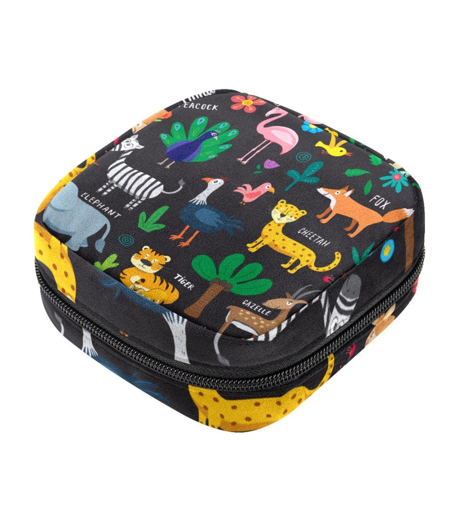 Cartoon Animals Sanitary Napkin Storage Bag | Menstrual Cup Pouch & Makeup Organizer for Girls - Multicoloured 09 - Buy Online on GoSupps.com