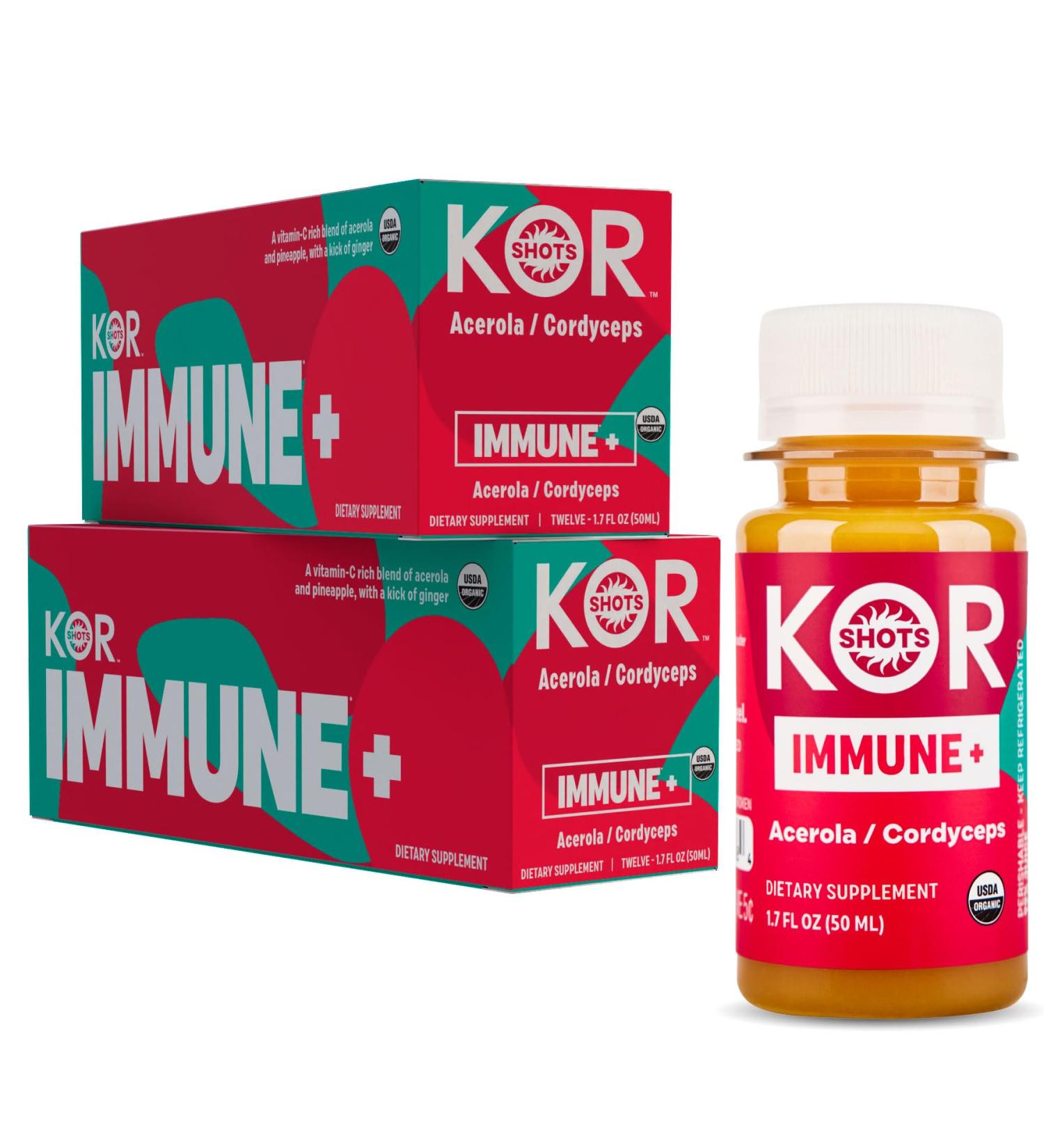 Kor Shot Acerola Ginger and Cordyceps Shot - 24 Pack x 1.7 Fl Oz - Immune Plus - Immune System Booster - 533% DV of Vitamin C - USDA Certified Organic - Dietary Supplement Immune + Acerola - Buy Online on GoSupps.com