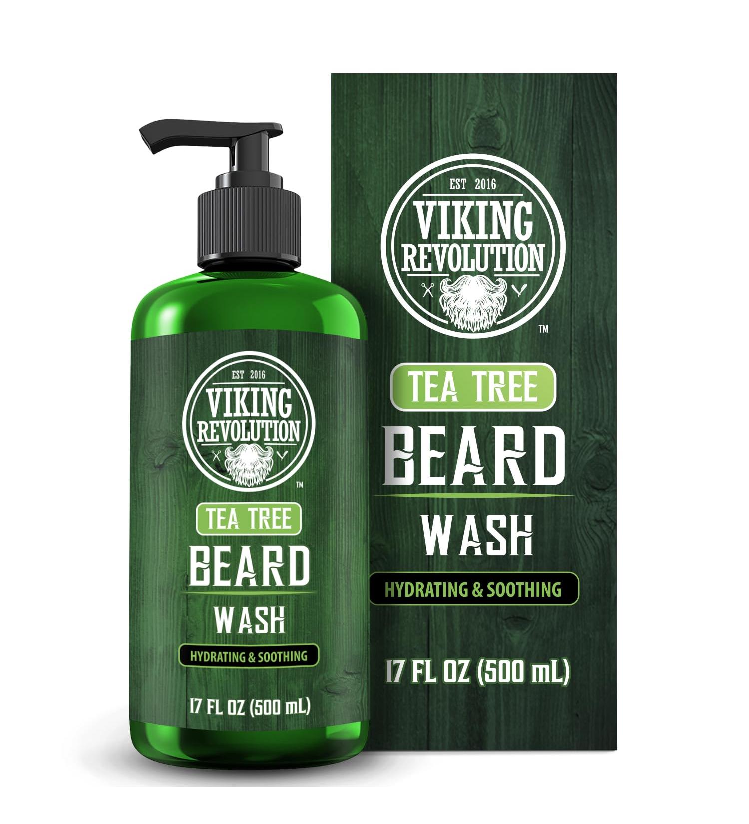 Viking Revolution Tea Tree Beard Wash - 17oz Argan Oil & Ginseng Beard Shampoo for Men - Soften & Strengthen Beard Reduce Dandruff & Itch - Buy Online on GoSupps.com