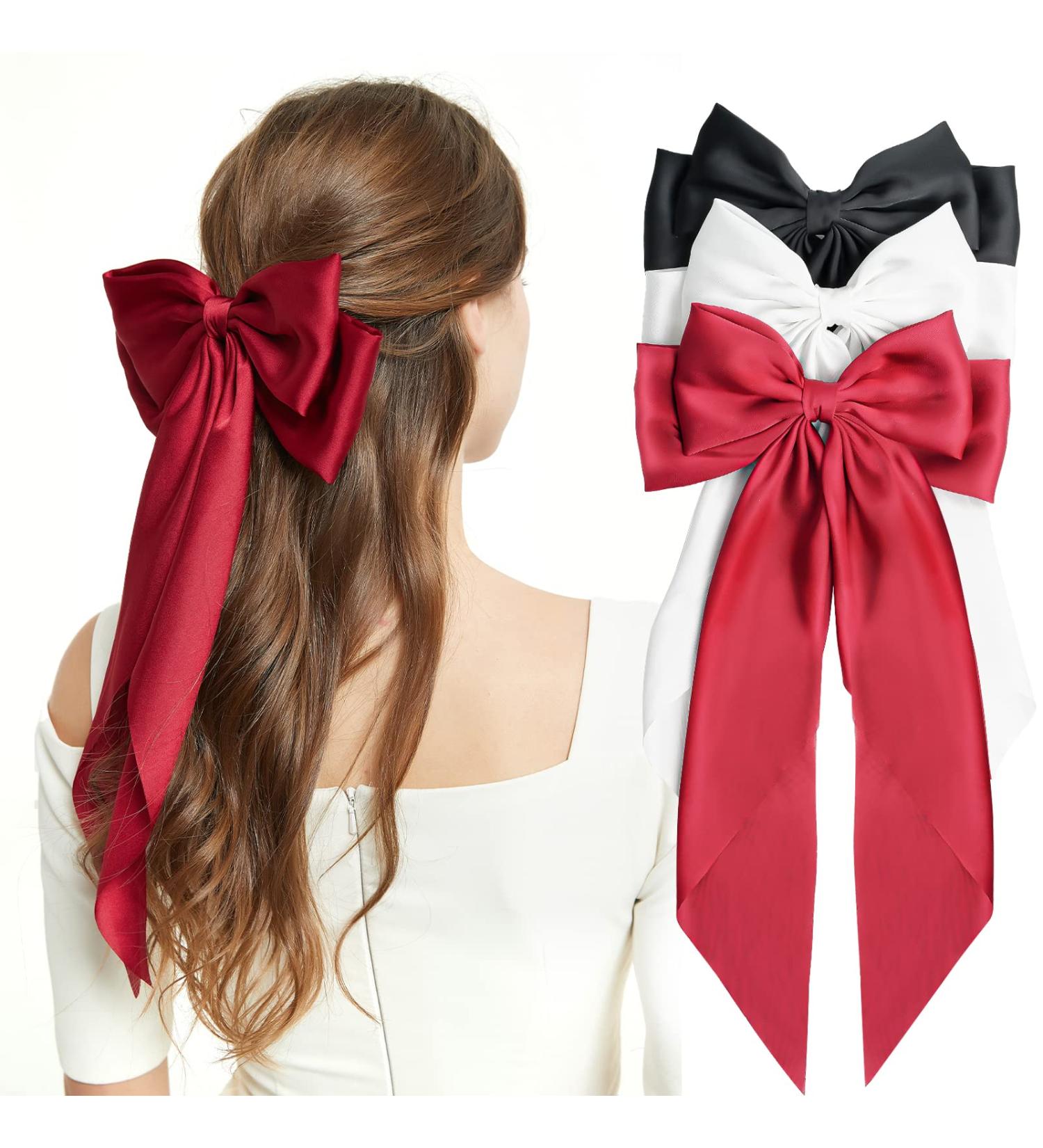 Lolalet 3 Pack Satin Hair Bows for Women and Girls - Black/White/Red - Buy Online on GoSupps.com