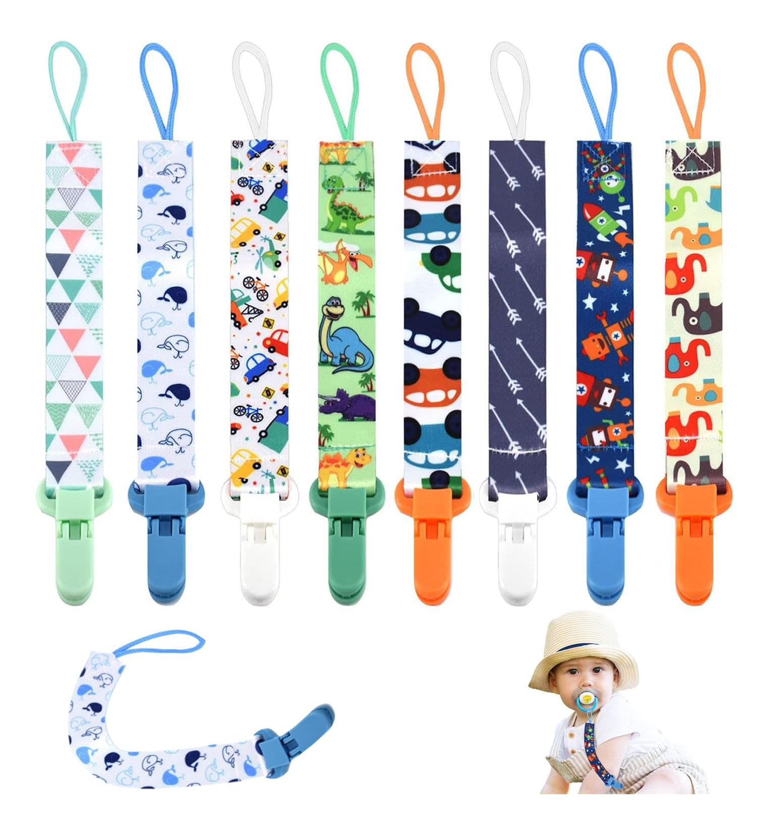 8Pcs Personalised Dummy Clip Set for Boys | Silicone Ring Adapter | Baby Pacifier Holders | Soother Clips Chain | Newborn Essentials Blue - Buy Online on GoSupps.com