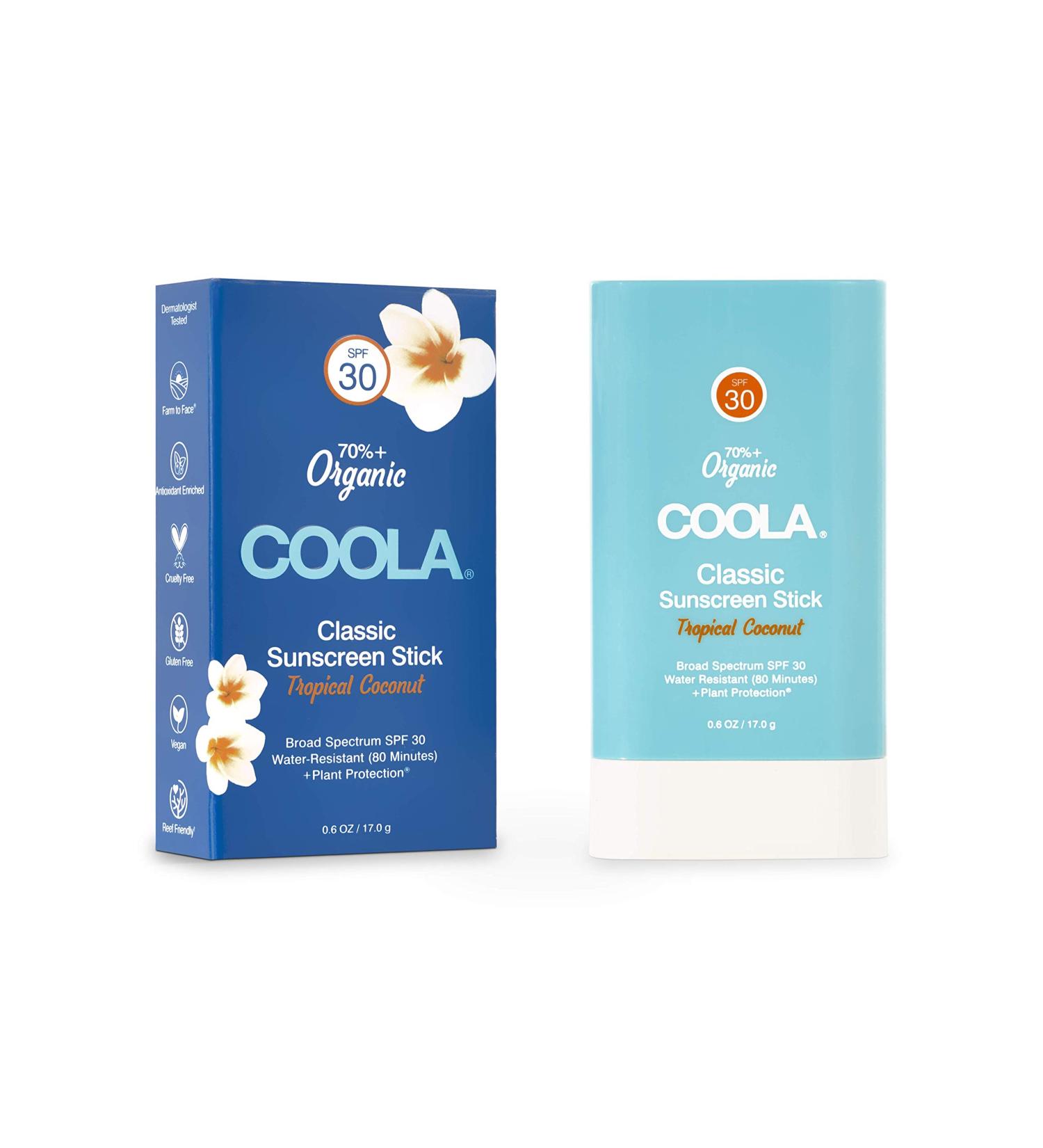 COOLA Organic Face Sunscreen SPF 30 Lotion Stick - Tropical Coconut - 0.15 Oz | Vegan, Gluten Free, Dermatologist Tested - Buy Online on GoSupps.com