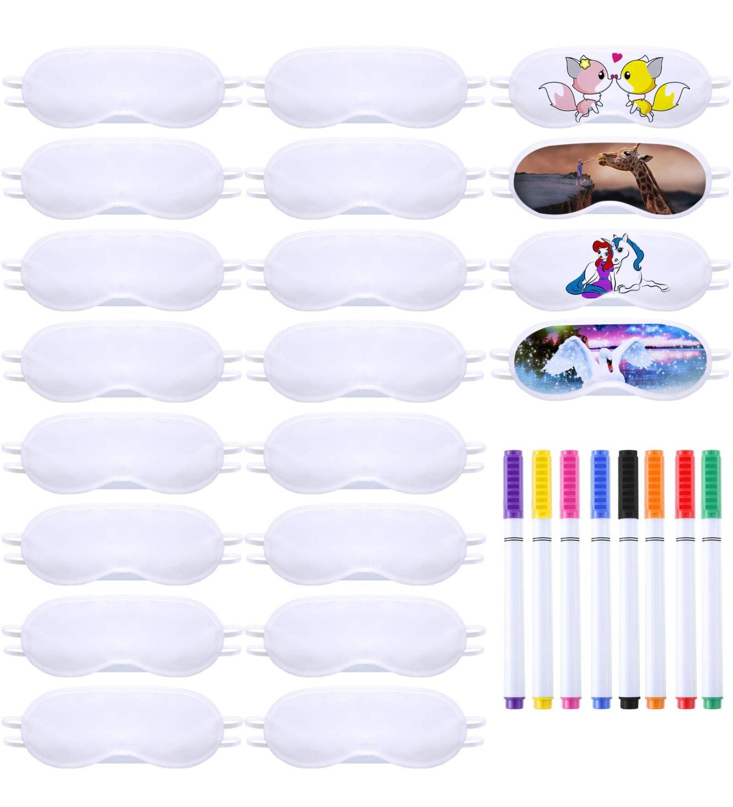 20 Pieces White Eye Masks Soft Sleep Masks Sublimation Coverings Sleep Shade Blindfold Eye Covering Color Your Own Eye Covering with 8 Pieces Fabric Marker Pens for Travel Game Sleepover Party Supply 28 - Buy Online on GoSupps.com