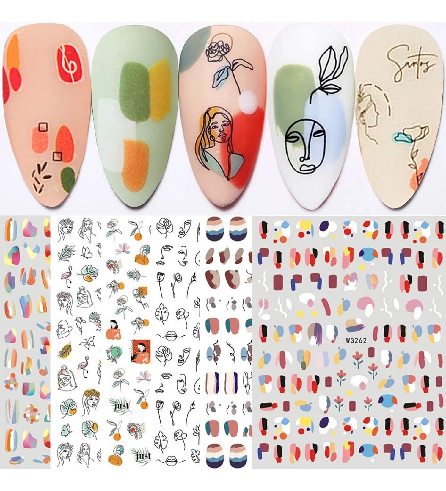Yeahbo Nail Art Stickers Self Adhesive Abstract Nail Stickers for Gel Nails Designer 6 Sheets Nail Decals Self Adhesive Graffiti Lady Face Rose Nail Design Nail Decoration for Women Girls Kids - Buy Online on GoSupps.com