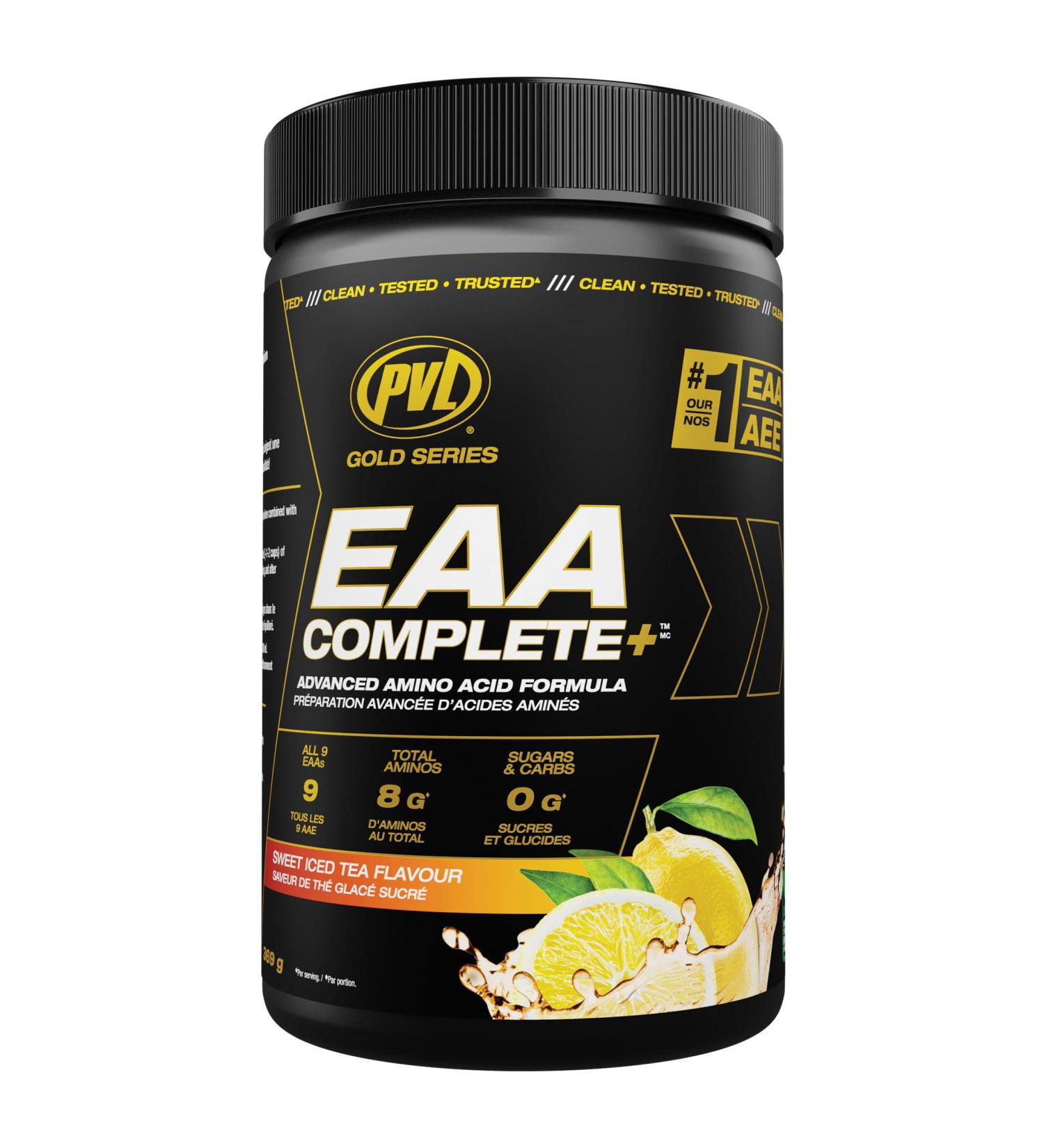 PVL EAA BCAA COMPLETE | Pre Intra or Post Workout EAA/BCAA with L-Arginine Amino Acid Supplement Keto Friendly 369 g (30 servings) Sweet Iced Tea - Buy Online on GoSupps.com