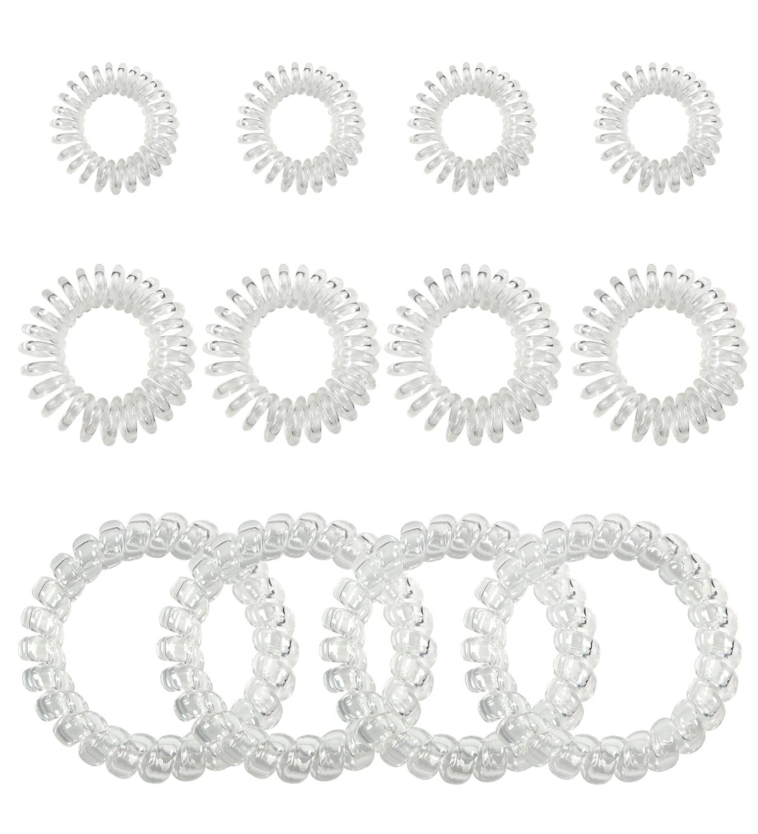 12pcs TUUXI Spiral Hair Ties - Clear Phone Cord Elastic Bands for Women & Girls - Large, Small, Mini Sizes Available - Buy Online on GoSupps.com