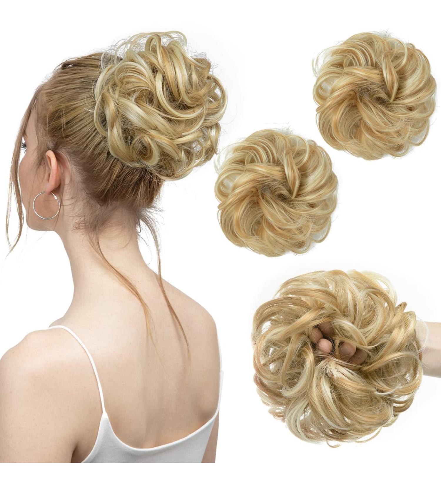 SARLA 2PCS Messy Hair Bun Scrunchies for Women in Golden Blonde/Beach Blonde - Updo Hair Extensions for Girls - Buy Online on GoSupps.com