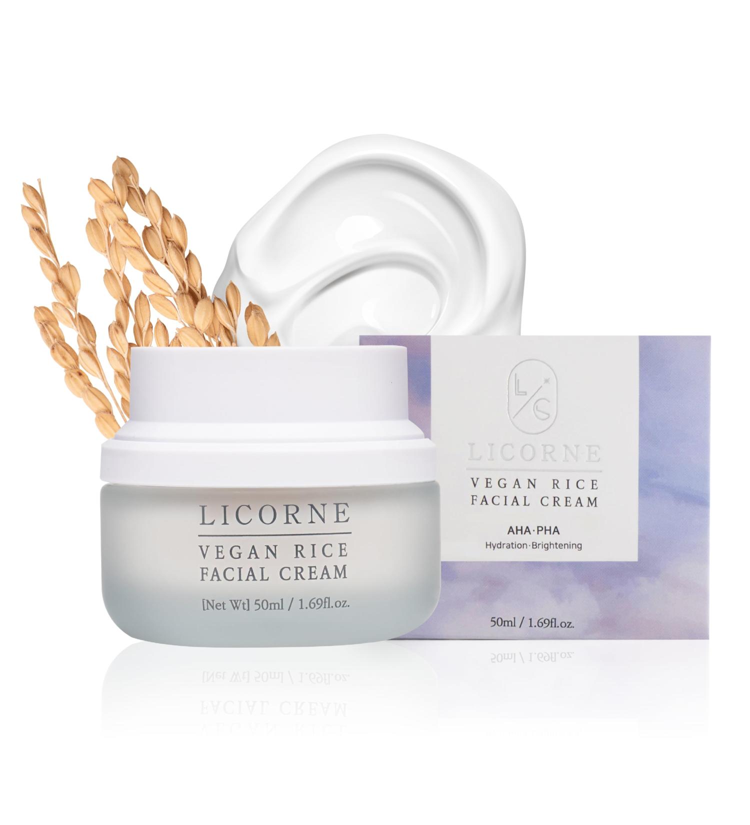 LICORNE Vegan Rice Facial Cream Lightweight Daily Moisturizer for Glass Skin Rice Bran Water & AHA PHA for Smoothing Texture Non-Sticky Face Lotion for Oily & Sensitive Skin 1.69 fl oz - Buy Online on GoSupps.com