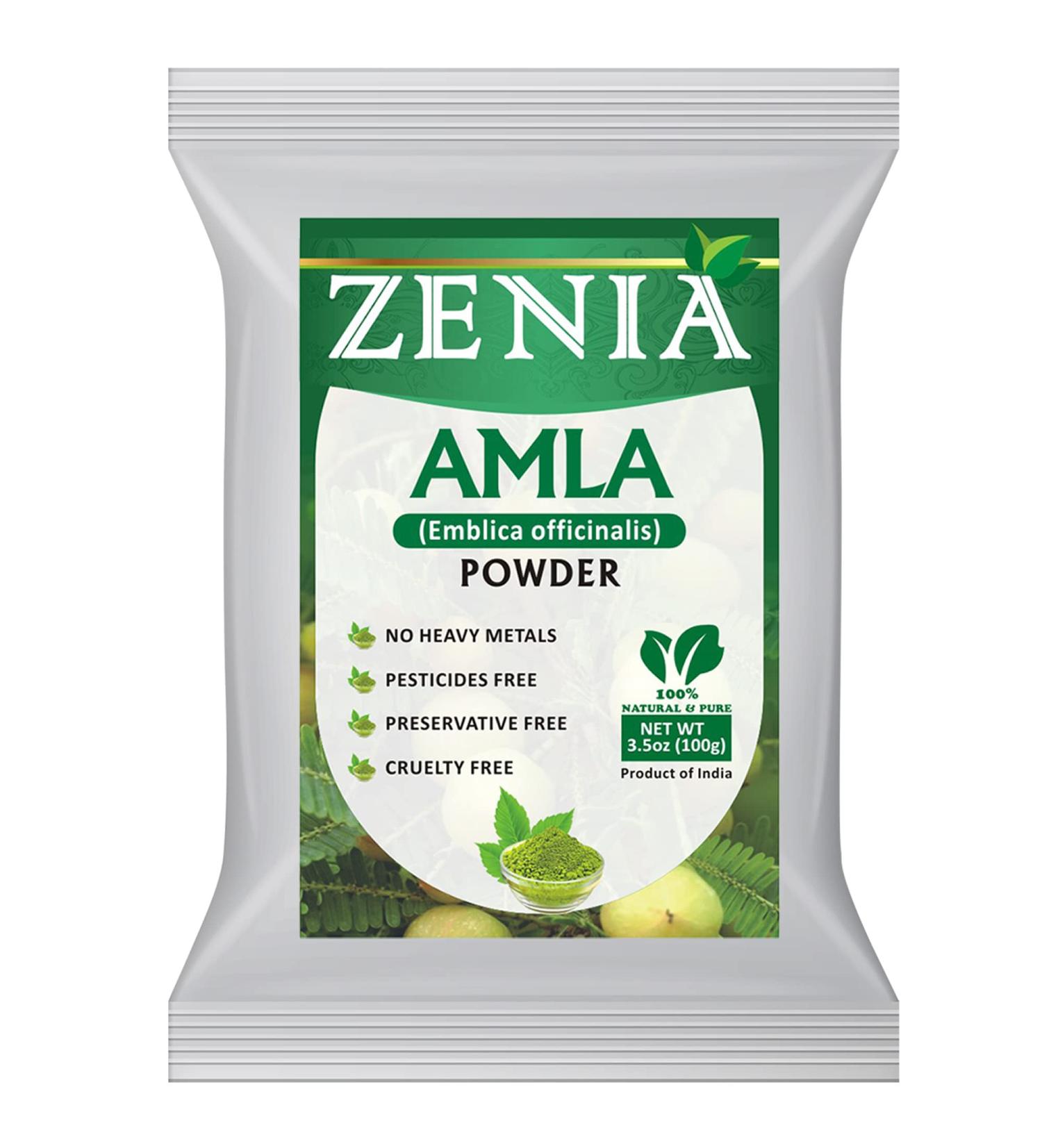 Zenia 100% Pure Amla Powder (Amalaki Indian Gooseberry) - 100g | Raw Edible Grade for Hair & Skin Care | Vitamin C Rich for Cooking, Smoothies & Tea - Buy Online on GoSupps.com