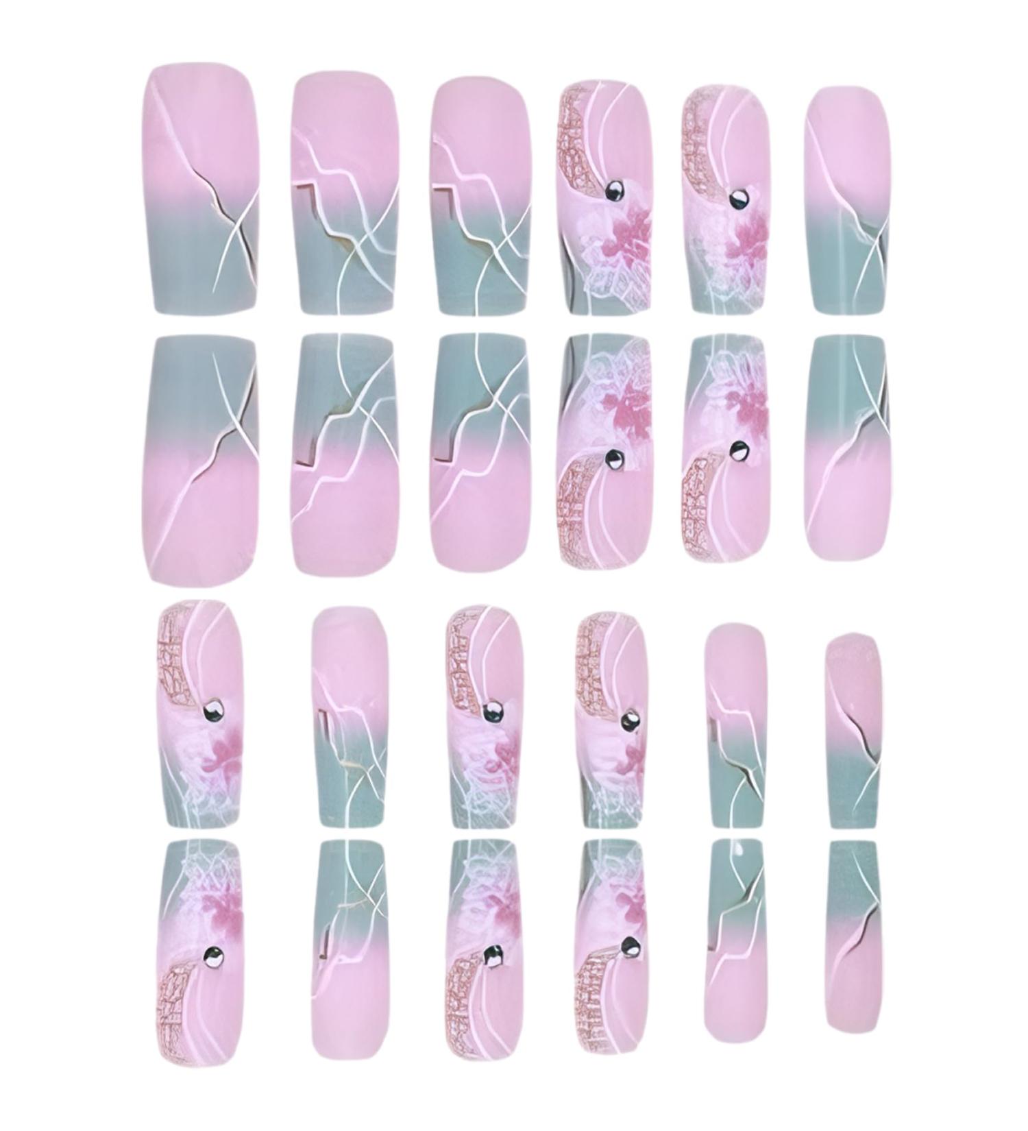 1 Set Acrylic Press on Nails Square Fake Nails with Glue Press on Nails Gradient Flower Fake Nails with Designs Full Cover Medium Coffin Press on Nails - Buy Online on GoSupps.com
