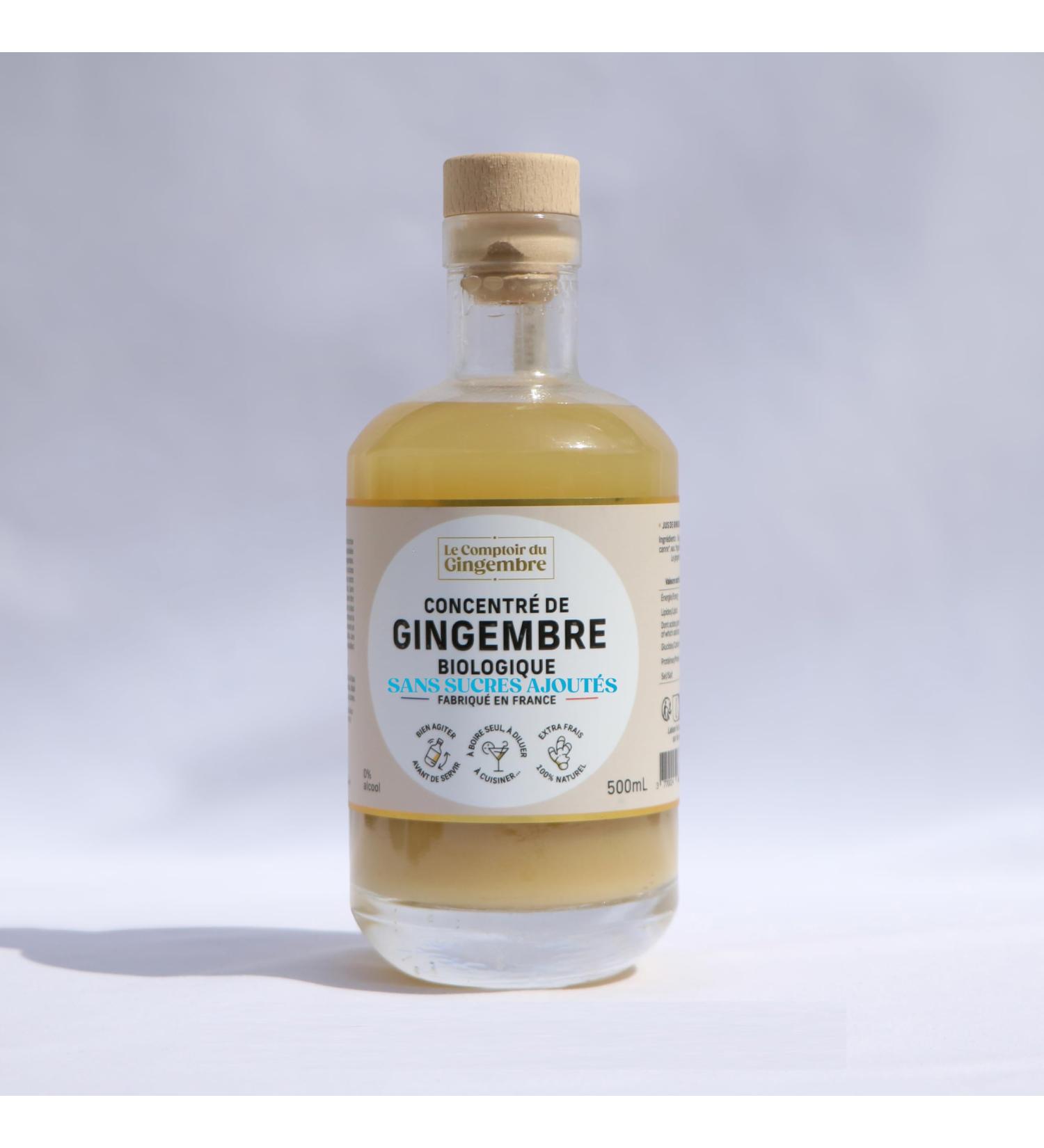 Organic Ginger Concentrate WITHOUT ADDED SUGARS - 500ml made in France - High quality ginger juice