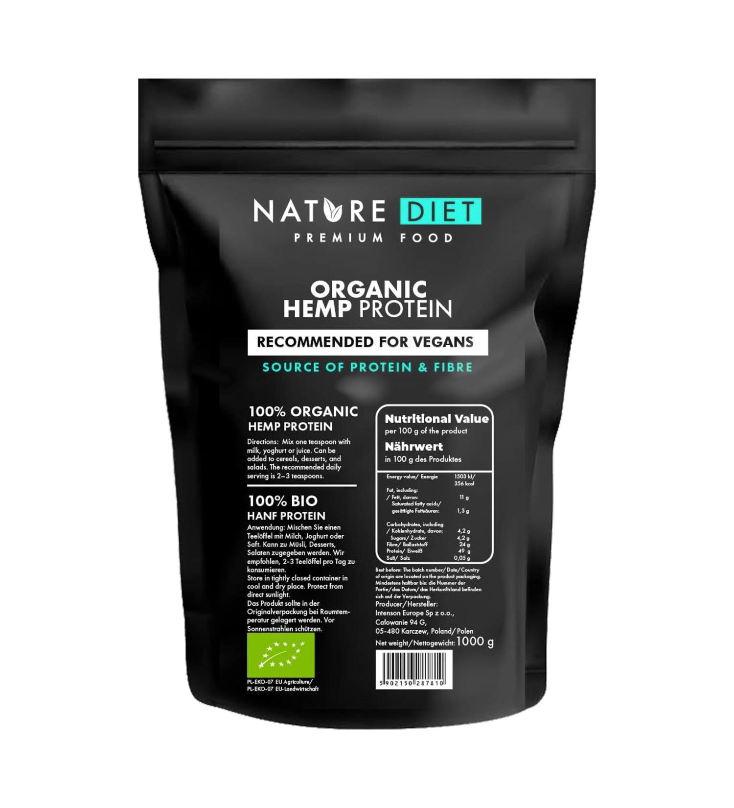 Nature Diet Organic Hemp Protein 1000g - Vegan Plant-Based Bio Protein Powder - Buy Online on GoSupps.com
