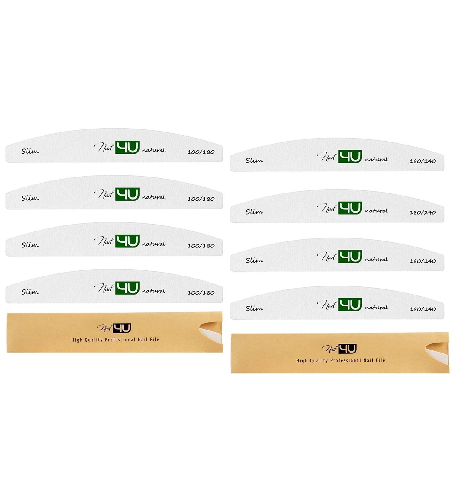 Set of 10 Slim Half Moon Nail Files Natural Series 5x 100/180 grit 5x 180/240 grit Nail4U Professional Nail File Emery Board Manicure Pedicure - Buy Online on GoSupps.com