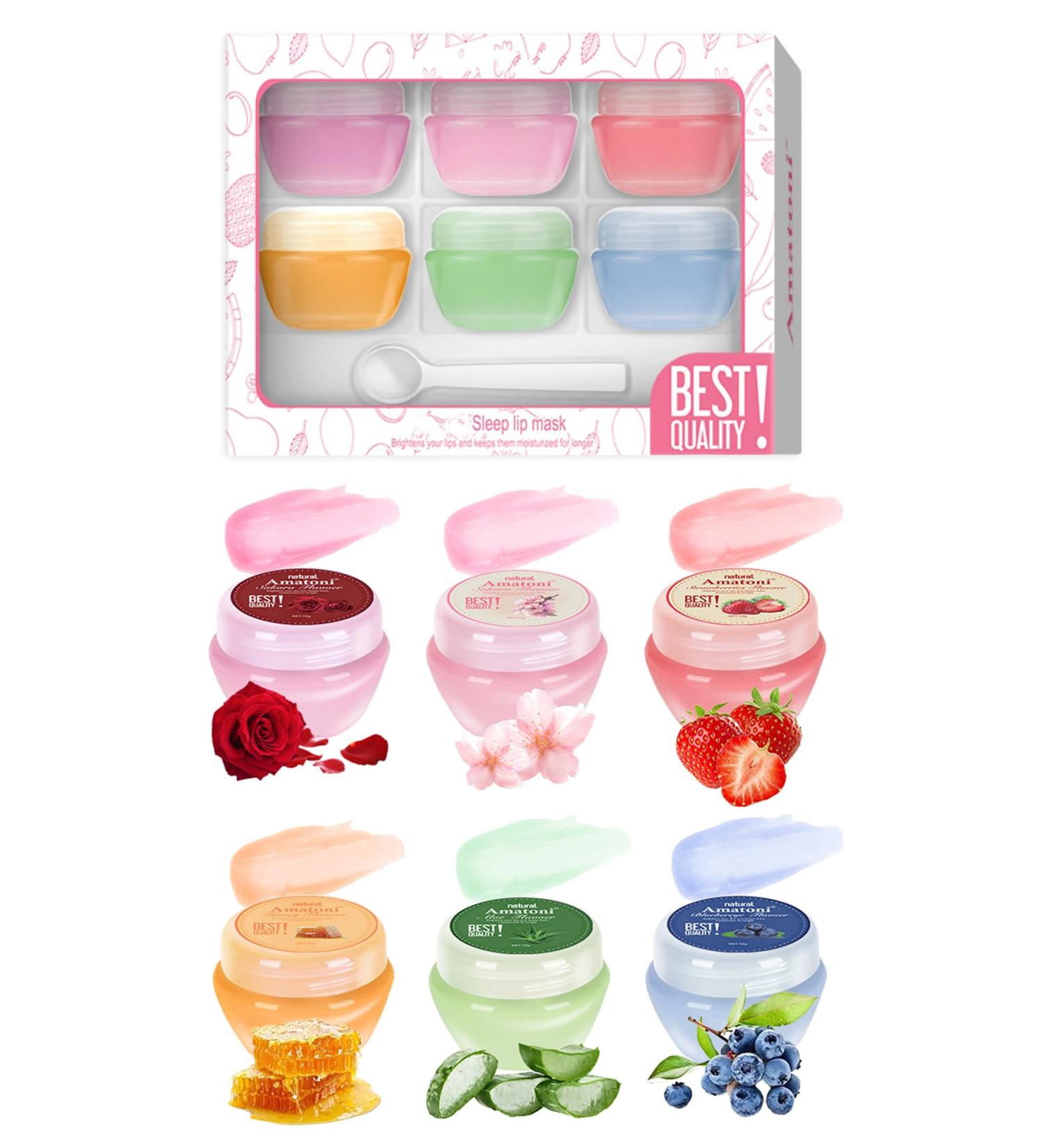 Lip Sleeping Mask Set-6 Pcs Lip Balm Hydrating Lip Mask Overnight Lip Treatment Care For Dry Cracked Lips Day &Night Moisturize &Nourish Korean Lip Gloss For Women Improve Lip Color With Shea Butter 6pcs - Buy Online on GoSupps.com