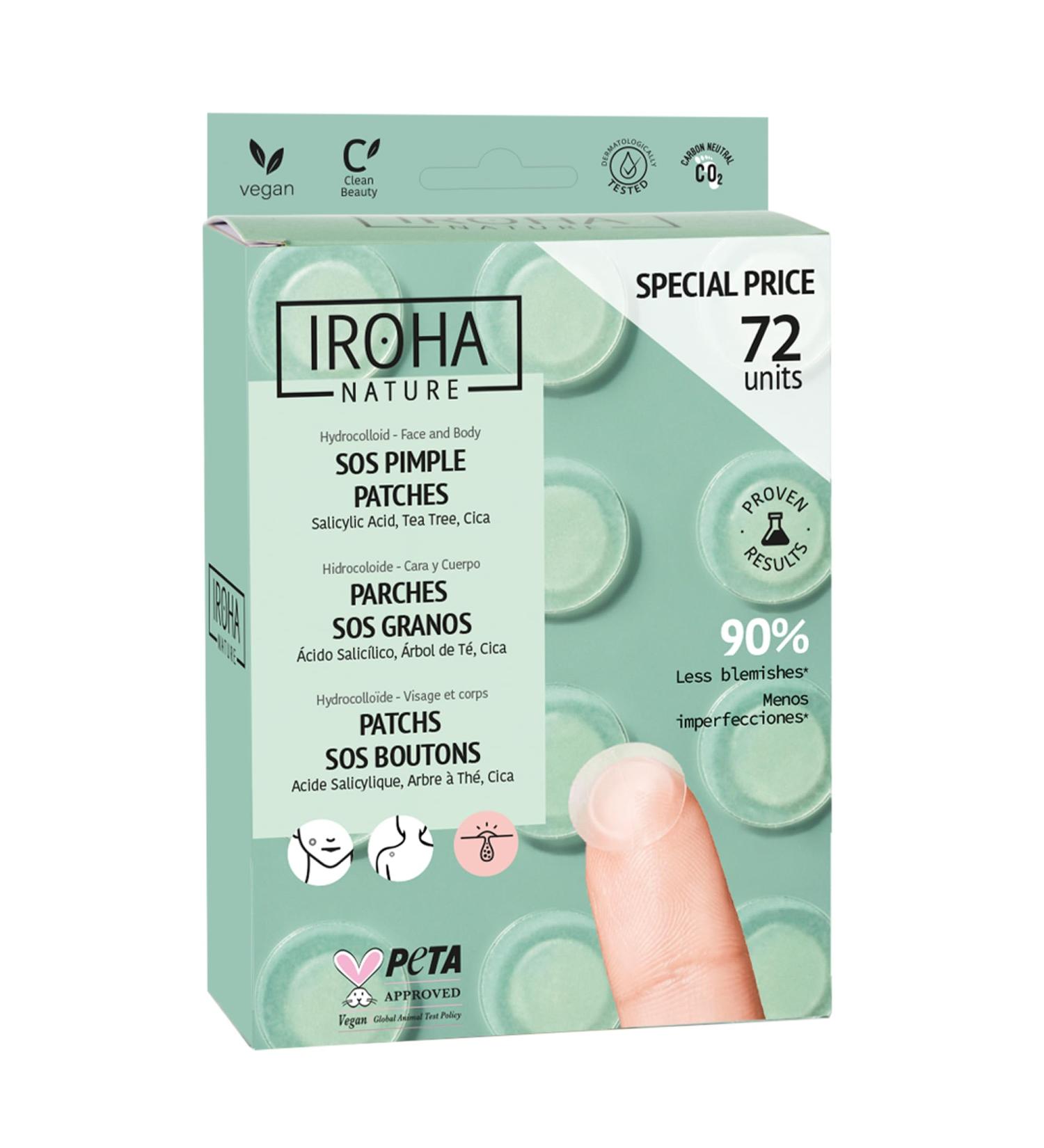 Iroha Nature Pack of 72 SOS Grain Patches | Salicylic Acid Tea Tree & Centella Asiatica | Eliminates Grains Quickly and Effectively | Hydrocolloid Technology - Buy Online on GoSupps.com
