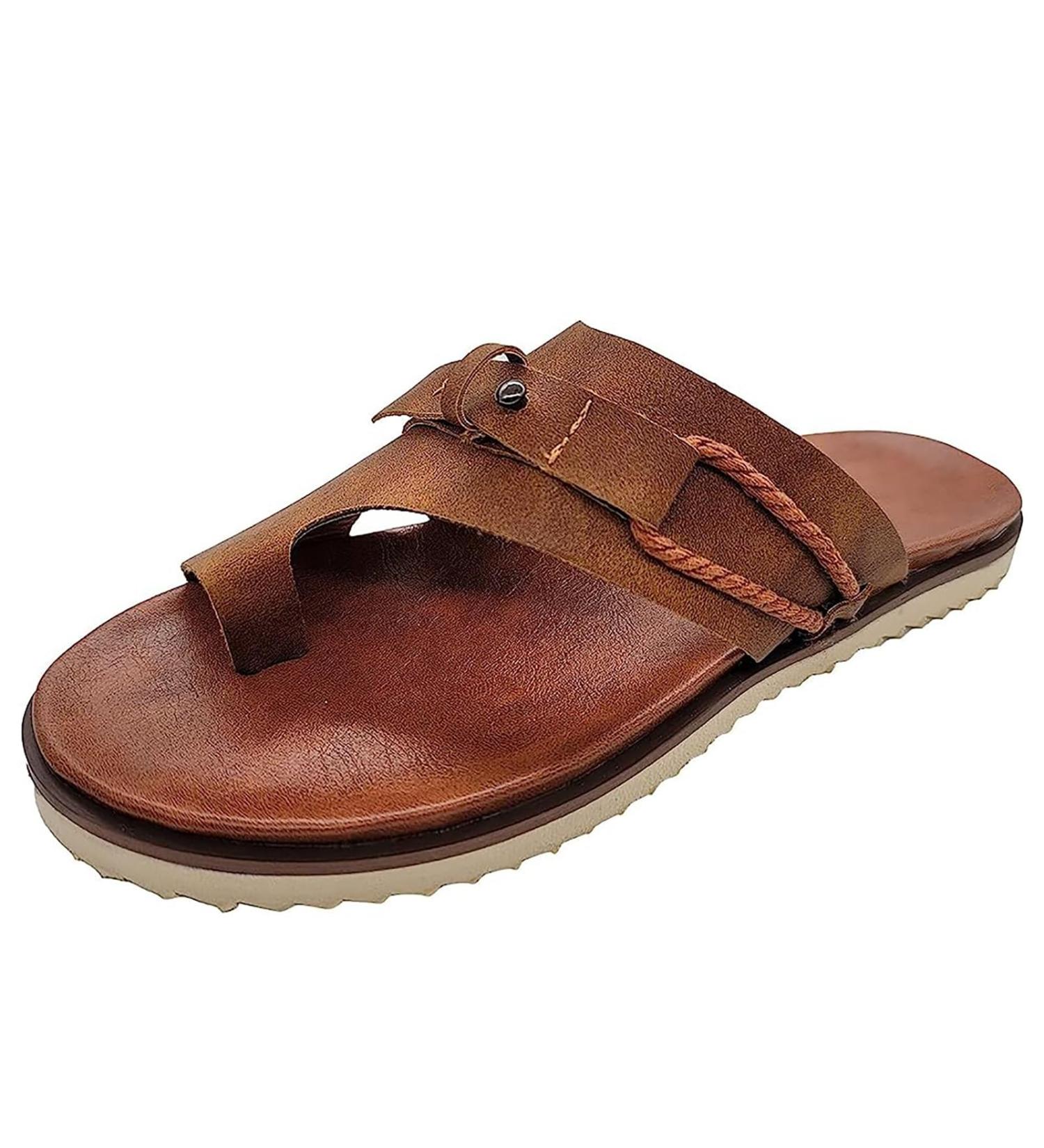 Women's Orthopedic Leather Bunion Slippers - Summer Flat Sandals for Plantar Fasciitis - Brown - Buy Online on GoSupps.com