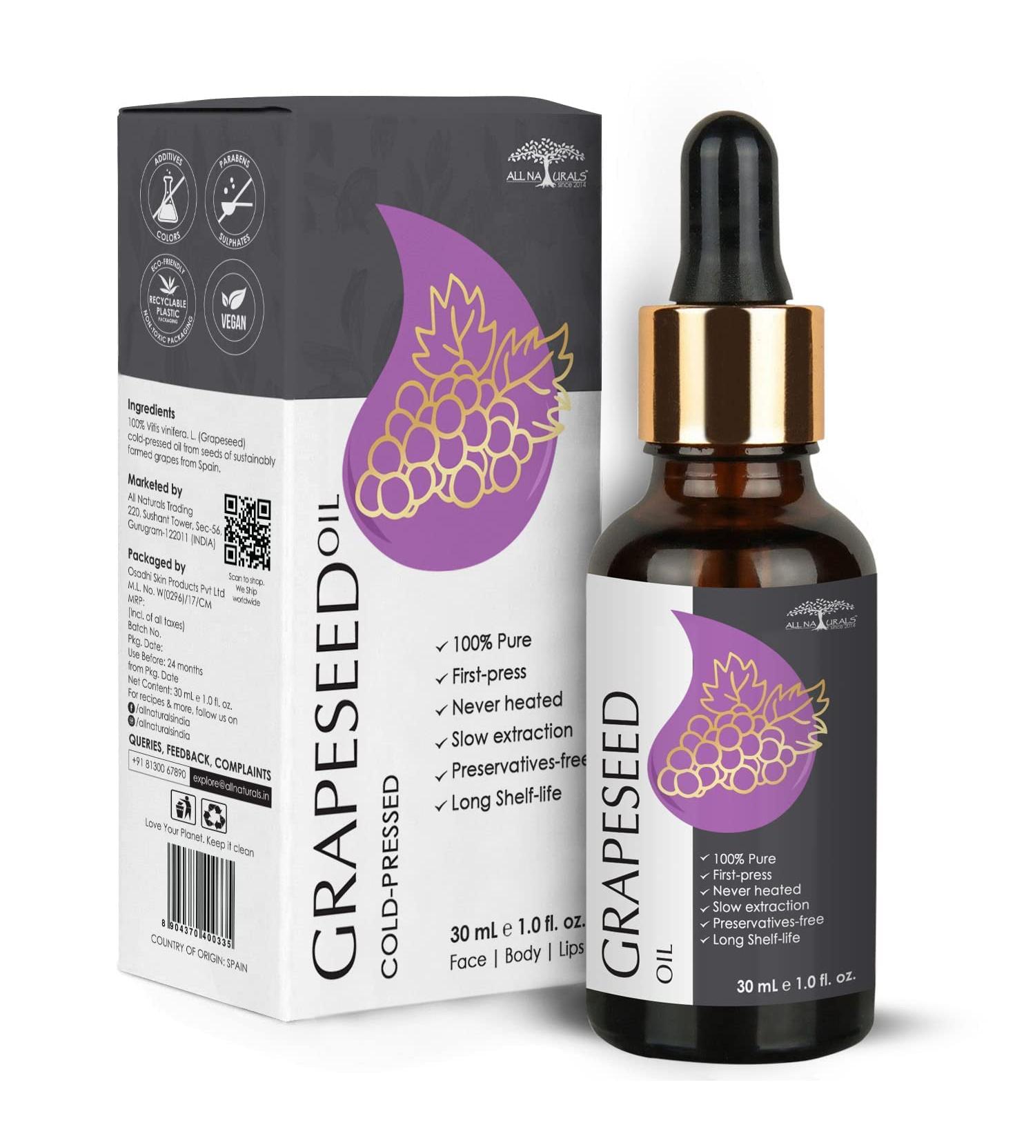 RUVYAA All Naturals 100% Pure Grapeseed Oil (Spain) Cold Pressed For Skin Tightening Acne & Hair Growth 30ML - Buy Online on GoSupps.com