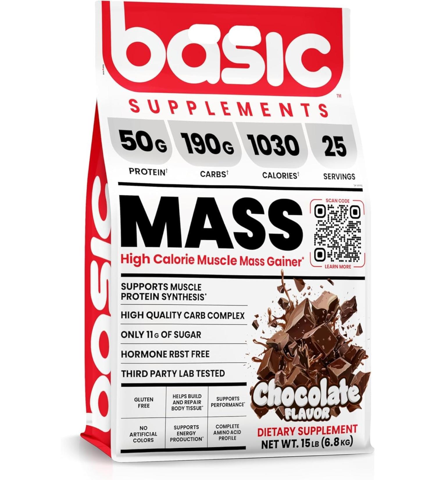 Mass Gainer Protein Powder, Supports Muscle Growth & Recovery, 50g Protein, 190g Carbs, 1030 Calories, Gluten-Free, RBST-Free, No Artificial Colors Chocolate 15 Pound (Pack of 1) - Buy Online on GoSupps.com