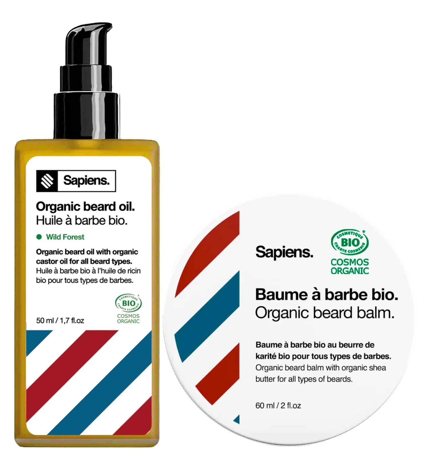  Sapiens Sapiens Organic Beard Care Duo for Men - Made in France - Beard Oil and Balm 110ml - Castor Oil Care - Buy Online on GoSupps.com
