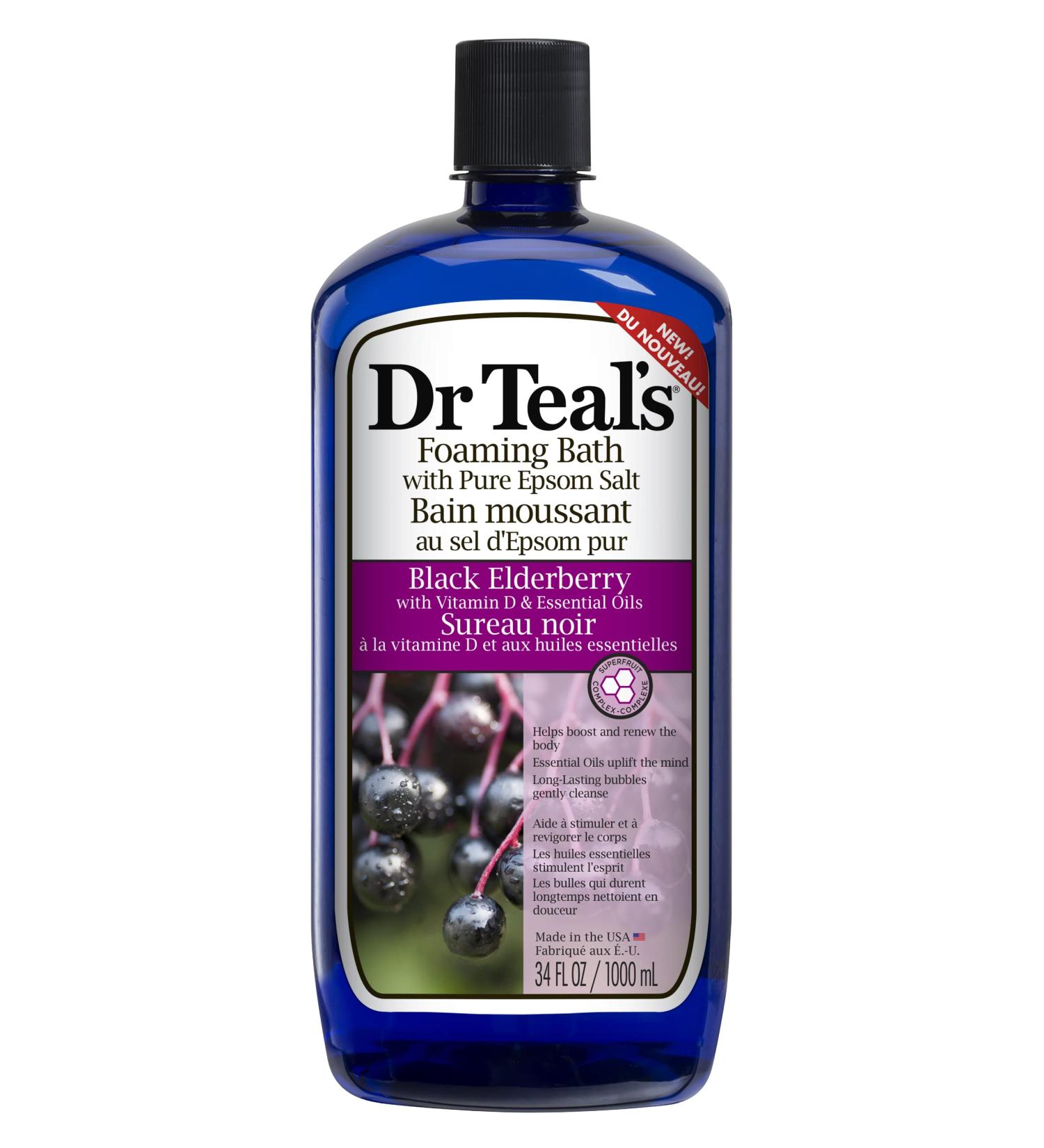 Dr Teal's Foaming Bath with Black Elderberry, Vitamin D & Essential Oils - 34 fl oz - Buy Online on GoSupps.com