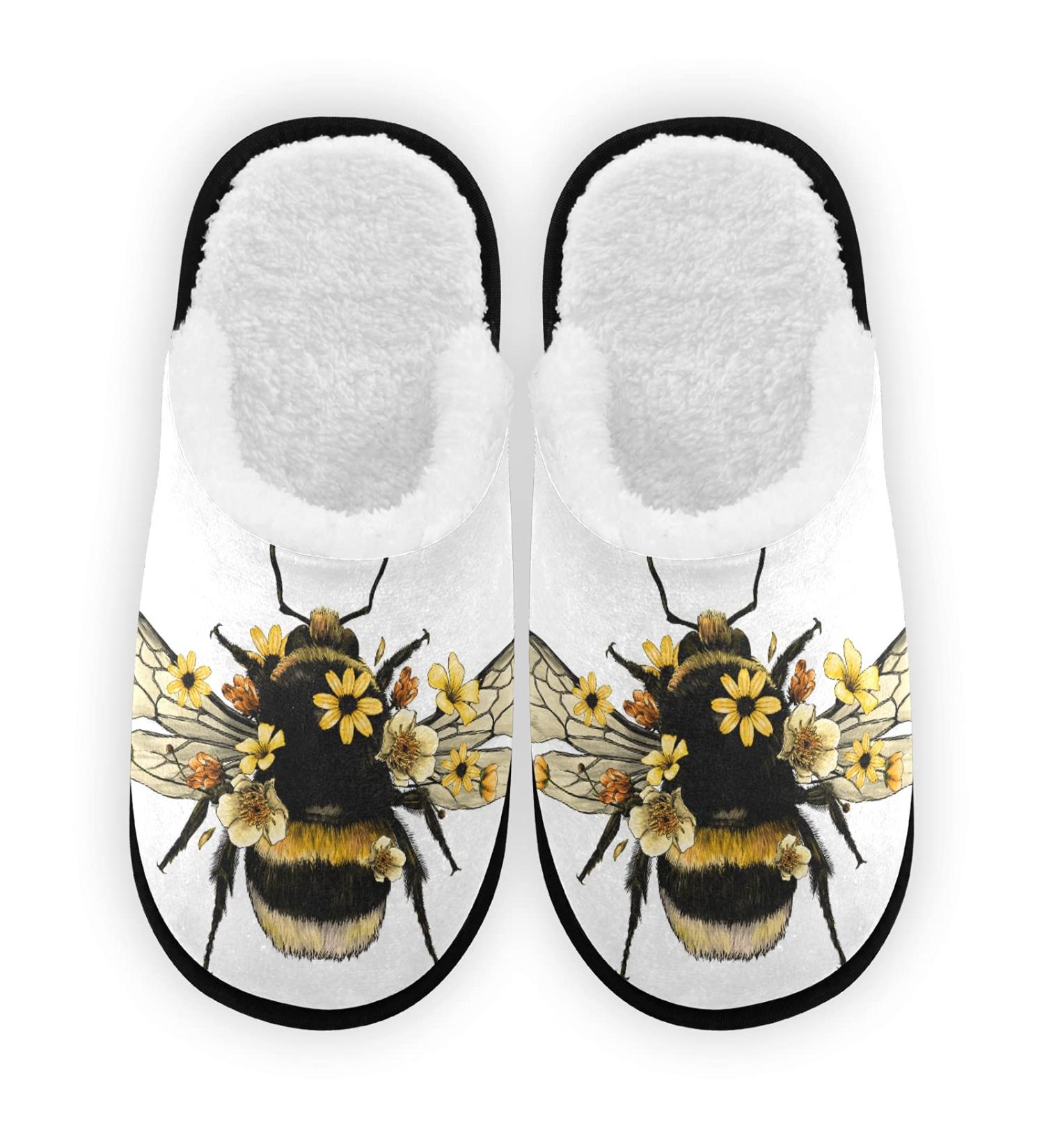 Soft Memory Foam Non-Slip Indoor Slippers for Women - Honey Bee Design - Buy Online on GoSupps.com