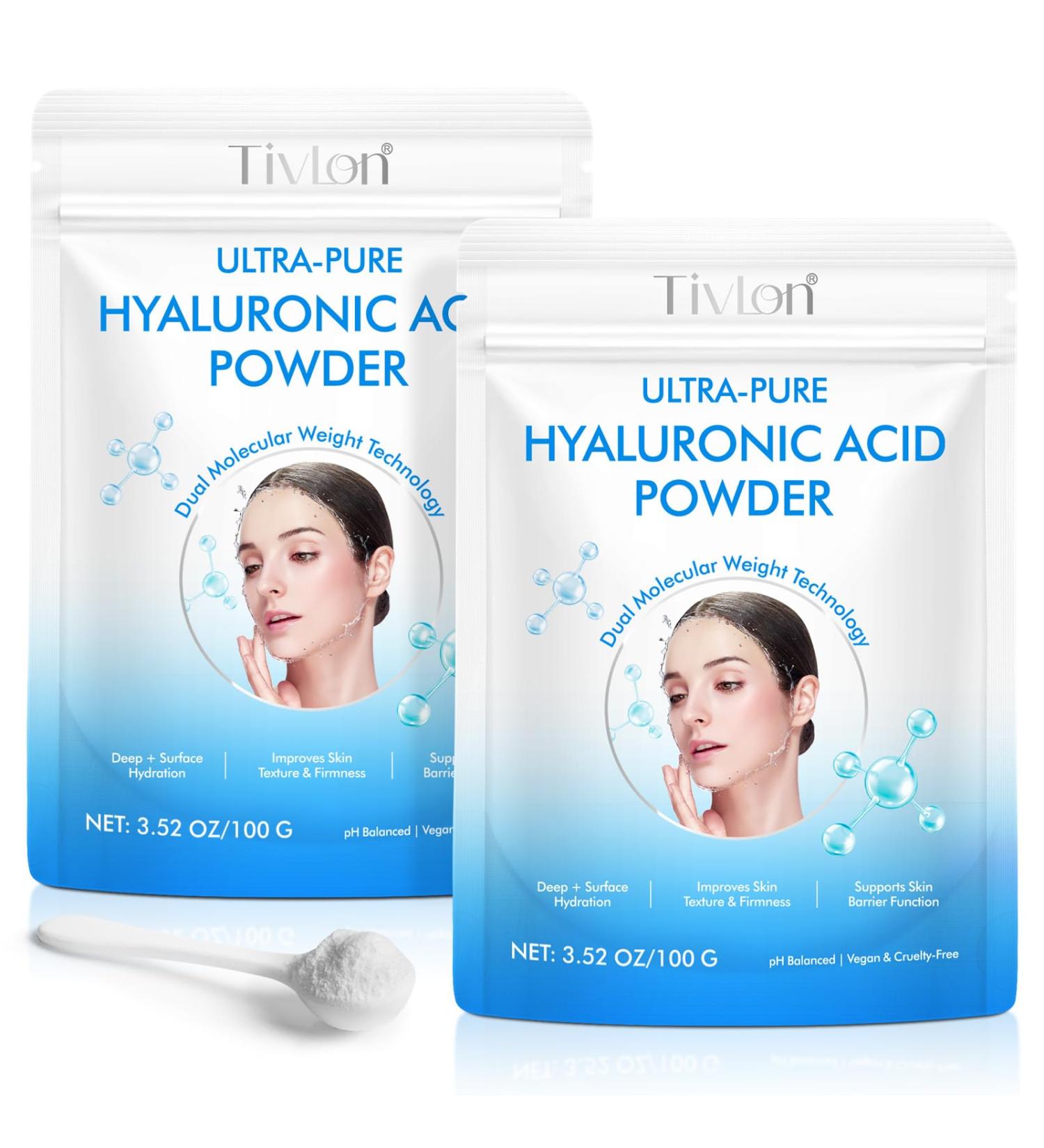 2x Hyaluronic Acid Powder for Skin & Face High Molecular Weight Hyaluronic Acid Serum Powder Pure 24Hours Skin Hydration and Moisture Support Supplements | Vegan-friendly 200g - Buy Online on GoSupps.com