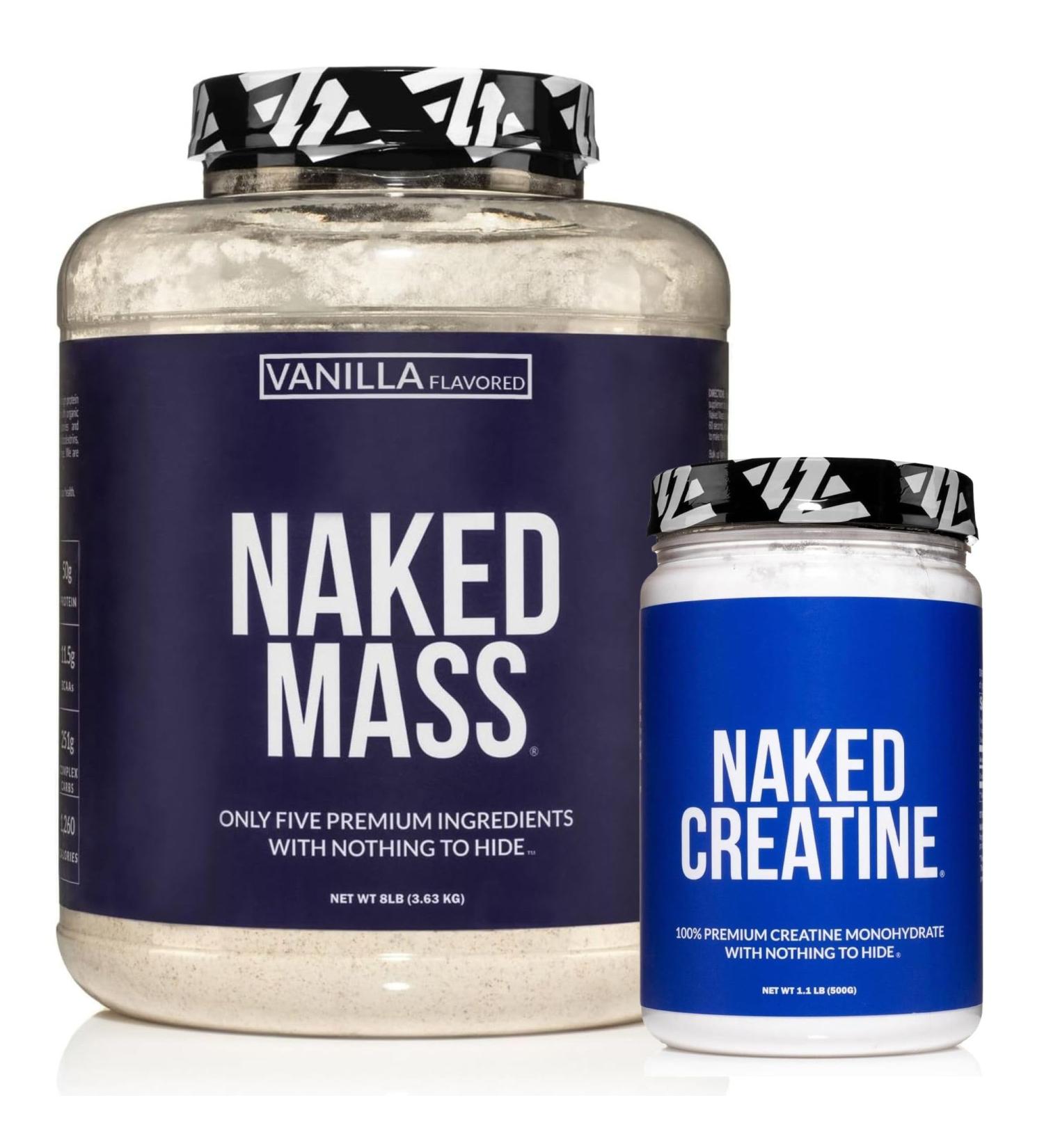 NAKED Vanilla Mass Gainer (8LB Bulk) Creatine Monohydrate 500g (100 Servings) Non-GMO Gluten Free Soy Free No Fillers Strength Support - Buy Online on GoSupps.com