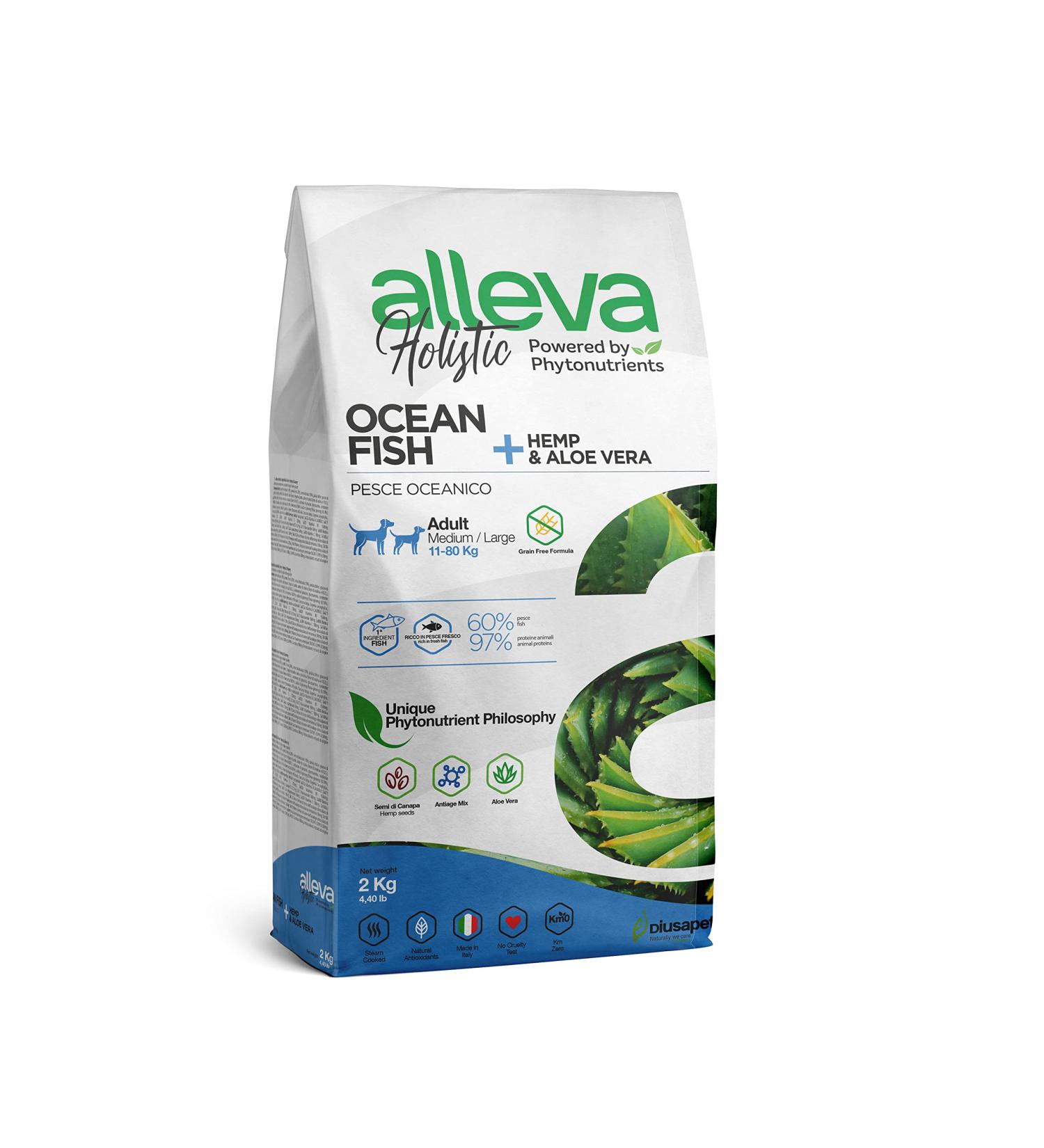 ALLEVA - Fish Croquettes + Hemp Seeds & Aloe Vera Holistic - Medium/Maxi Dog Food - 2kg Bag of Croquettes - Buy Online on GoSupps.com