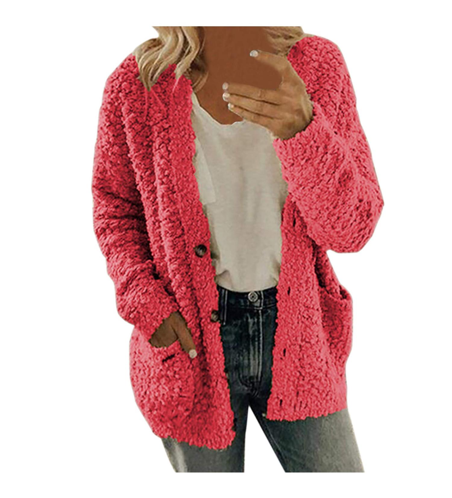 Hanxiulin Women's Fleece Jacket - Plush Cuddly Sweatshirt Warm Outdoor Cardigan Coat & Hoodies - XXL Pink - Buy Online on GoSupps.com
